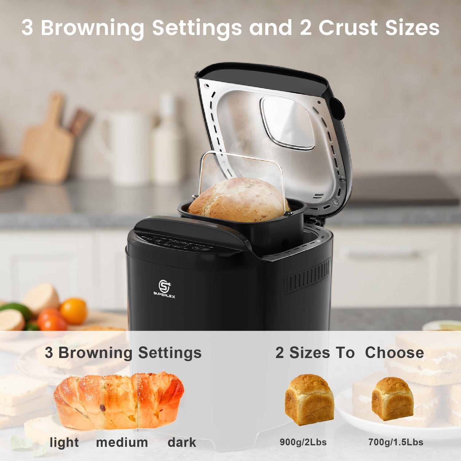 Bread Maker with 11 Programs, Dual Loaf Sizes & 13-Hour Delay Timer
