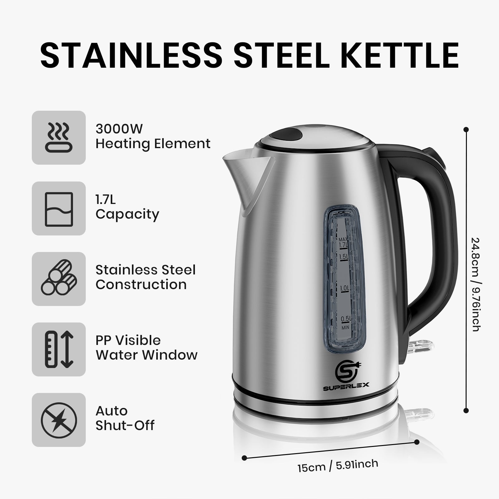 1.7L Electric Kettle with 1850-2200W Fast Boil & Strix Temperature Control