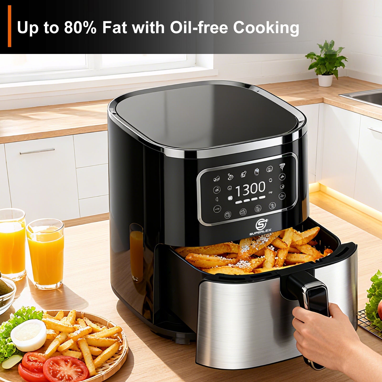 5.5L Digital Stainless Steel Air Fryer 1300W with Timer & Viewing Window