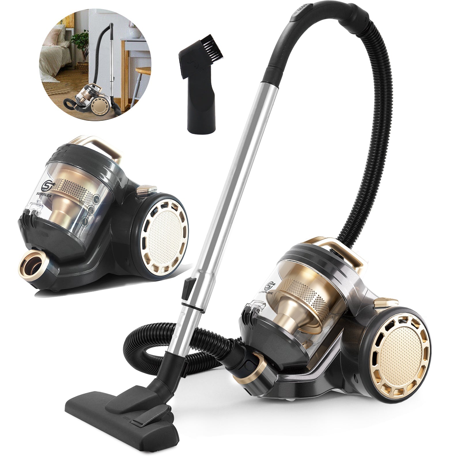 Cylinder Vacuum Cleaner 700W – 5M Cord, 1.5M Hose, Floor Brush & 2-in-1 Crevice Tool
