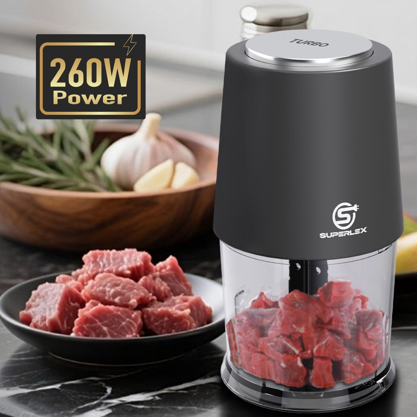 260W Mini Chopper with 500ml Jar & Dual Speed Turbo Function