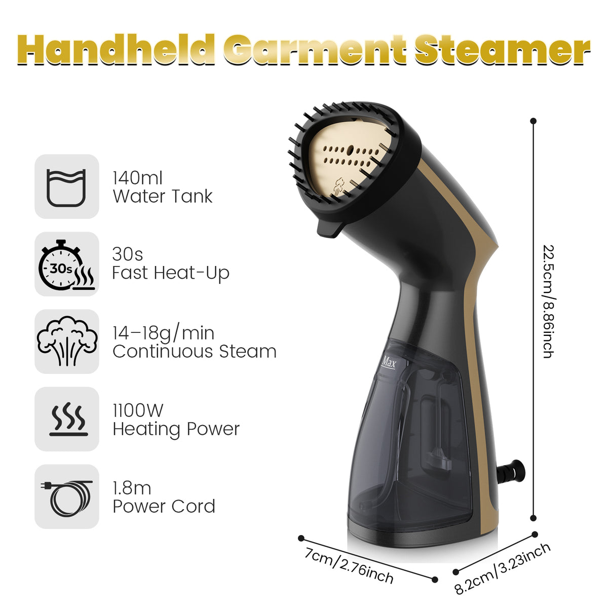 1000W Garment Steamer with Dry Ironing and Vertical Steam Functions
