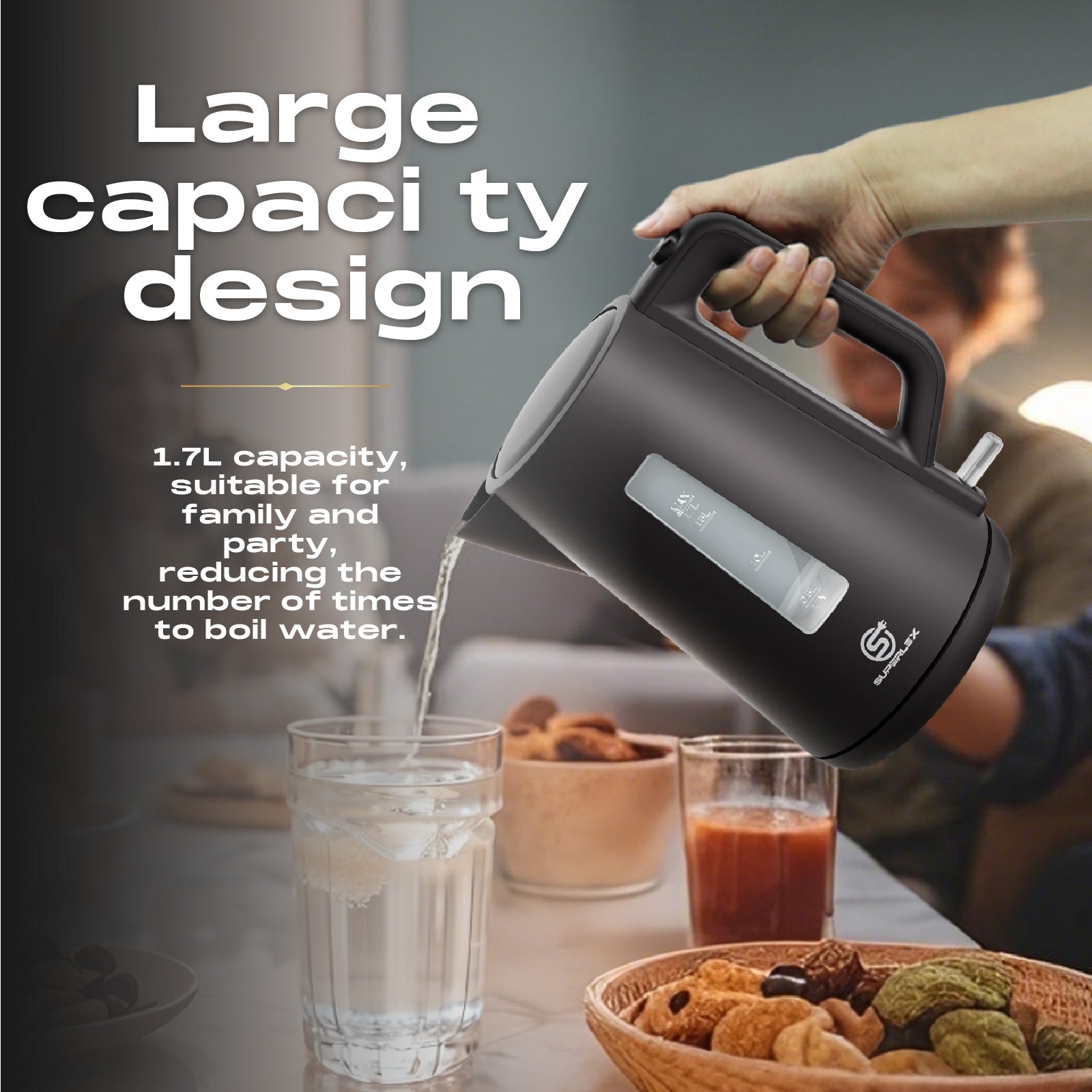 2200W 1.7L Electric Kettle with Adjustable Temperature & Auto Shut-Off