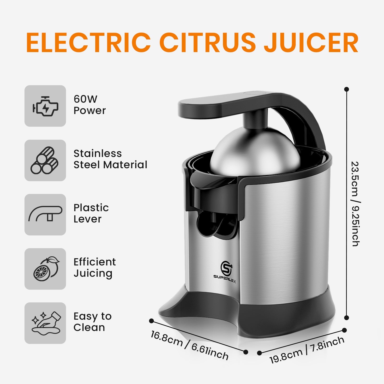 Compact Stainless Steel Citrus Juicer – Efficient & Easy-to-Clean