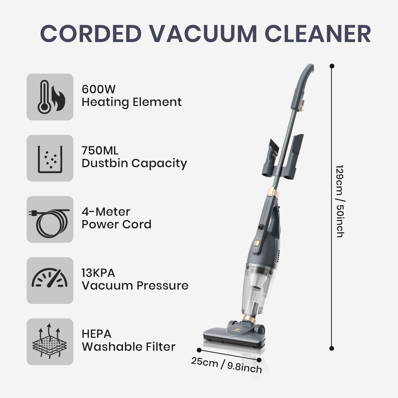 2-in-1 Stick Vacuum Cleaner – Powerful Suction with HEPA Filtration & Multi-Surface Tools