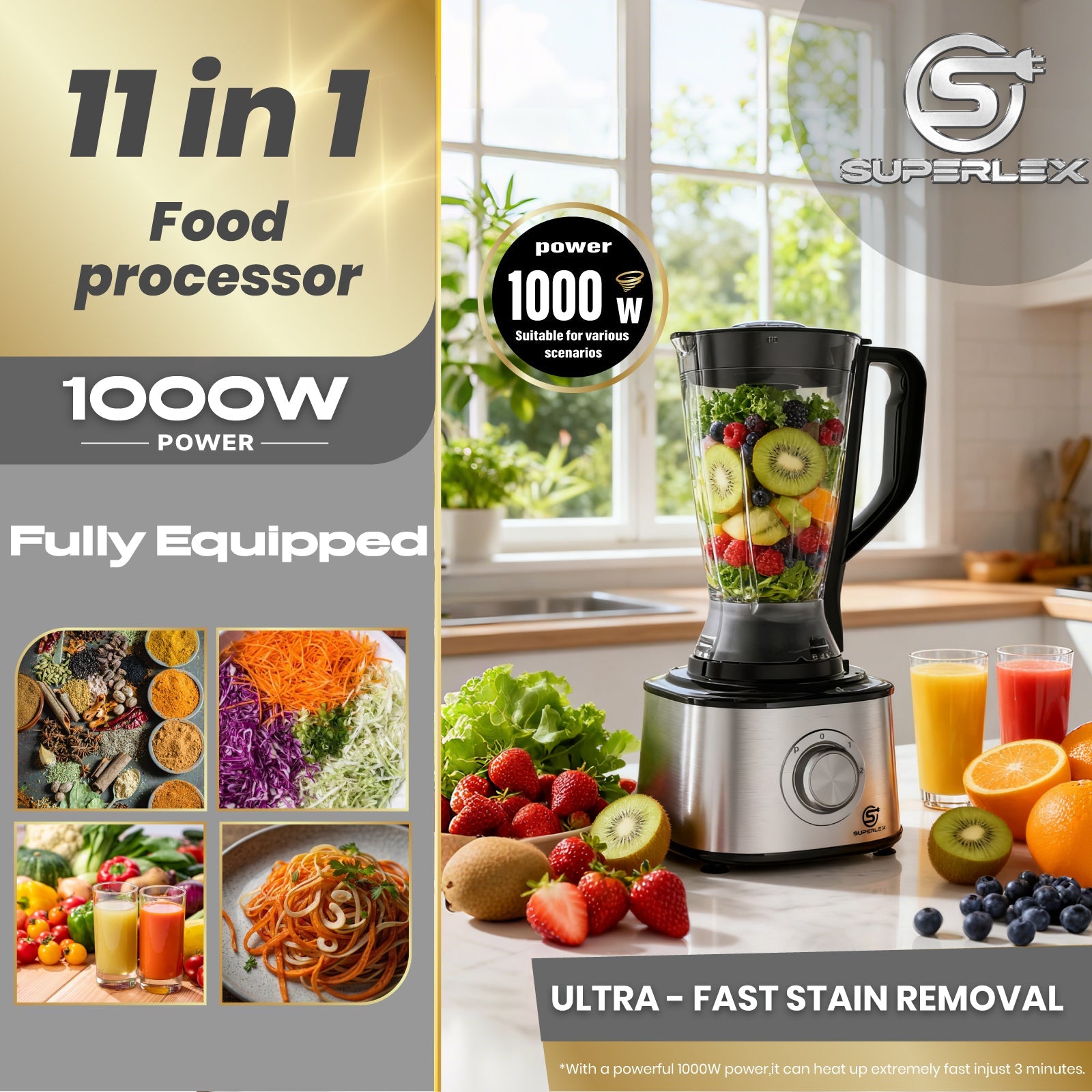 Compact Stainless Steel Food Processor with 1.75L Jar & Multi-Function Blades