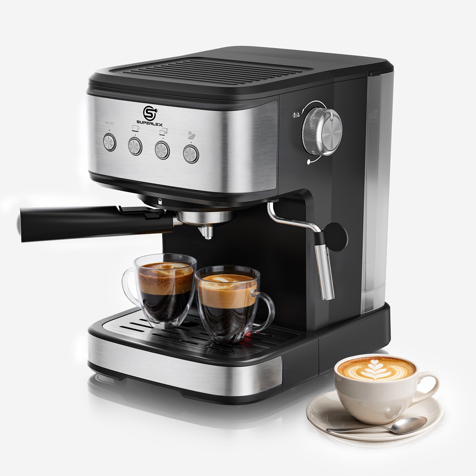 15 Bar Espresso Coffee Maker 1.5L with High-Pressure Frother & Dual Filters