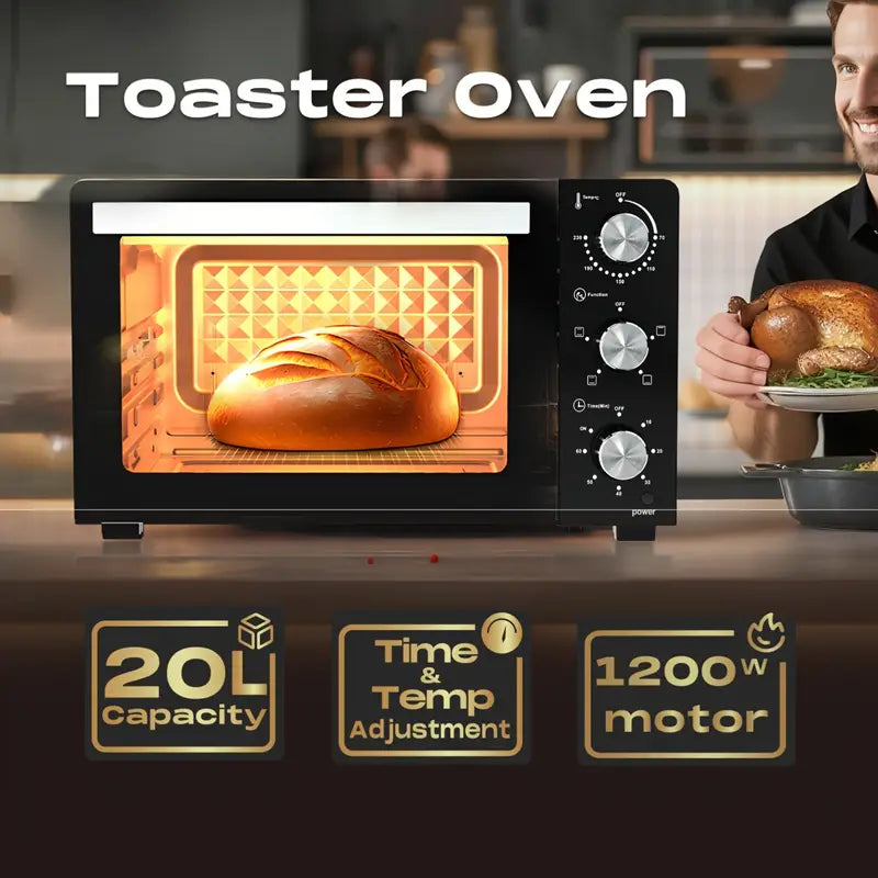 20L Toaster Oven with 1200W Power, Adjustable Temperature & Convection Function