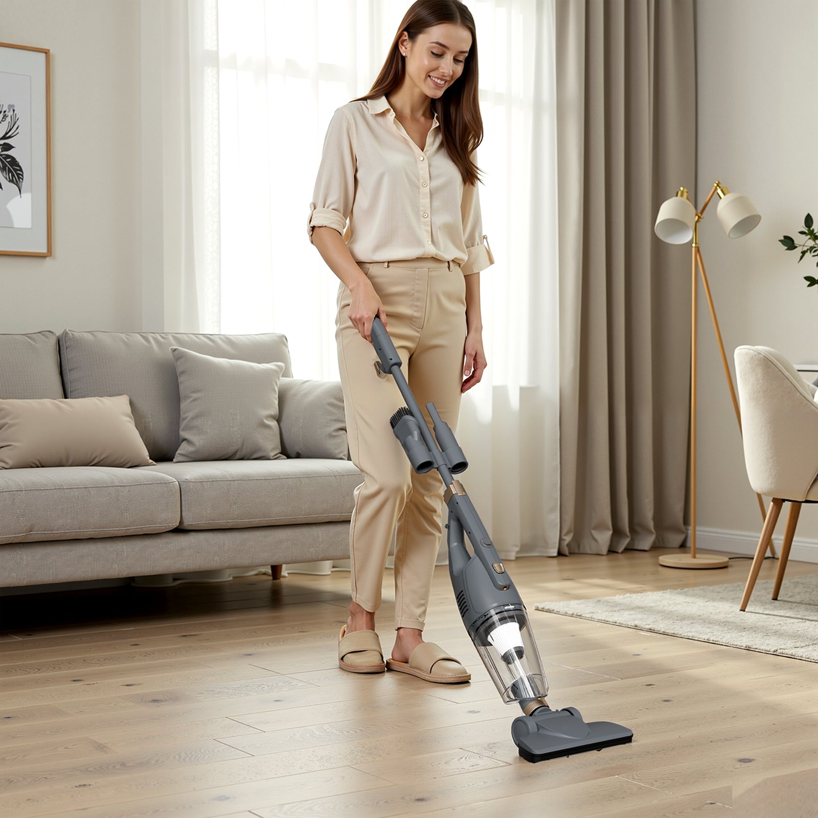 2-in-1 Stick Vacuum Cleaner – Powerful Suction with HEPA Filtration & Multi-Surface Tools