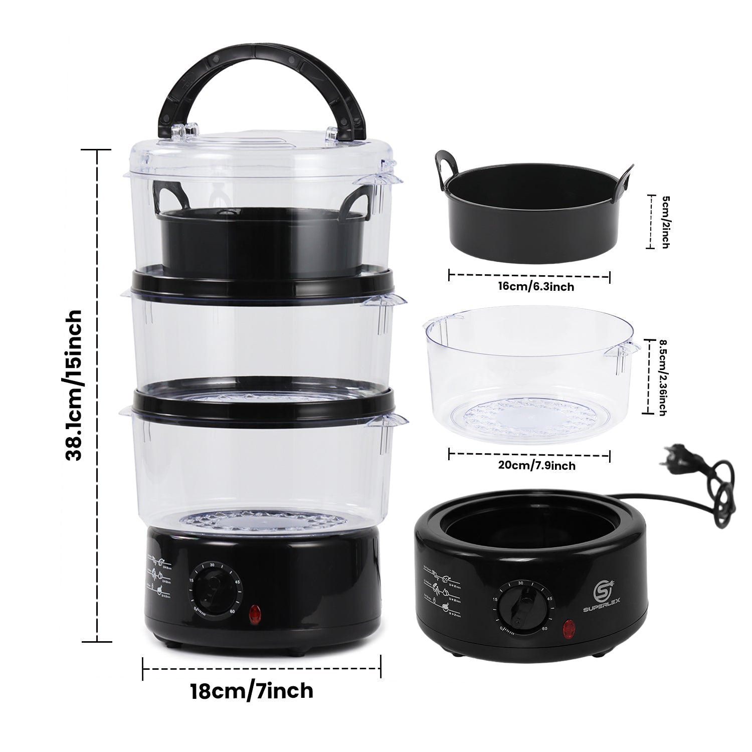 550W 3-Tier Food Steamer with 60-Min Timer & 2.5L Capacity per Layer