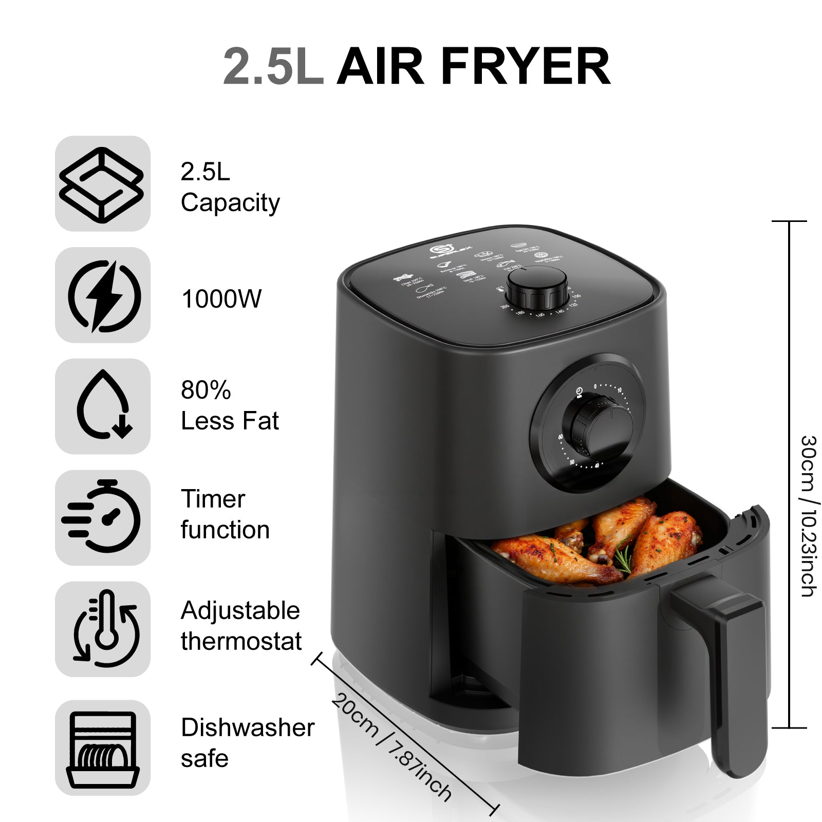2.5L Manual Air Fryer with Adjustable Temperature Control