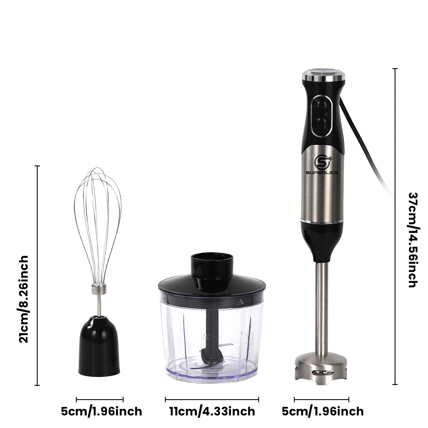 3-in-1 Hand Blender with 350W Motor & 304 Stainless Steel Blades