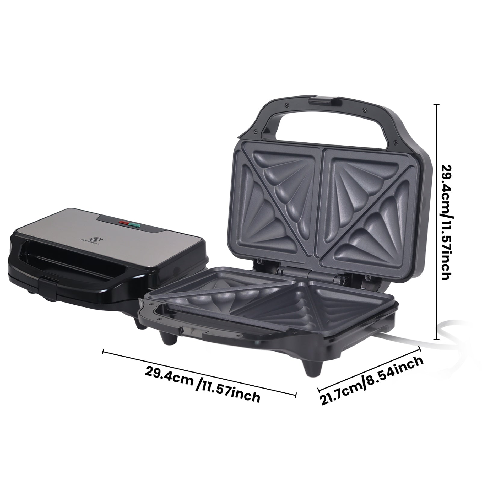 Stainless Steel XL Sandwich Maker 900W with Non-Stick Plates & Cool-Touch Handle