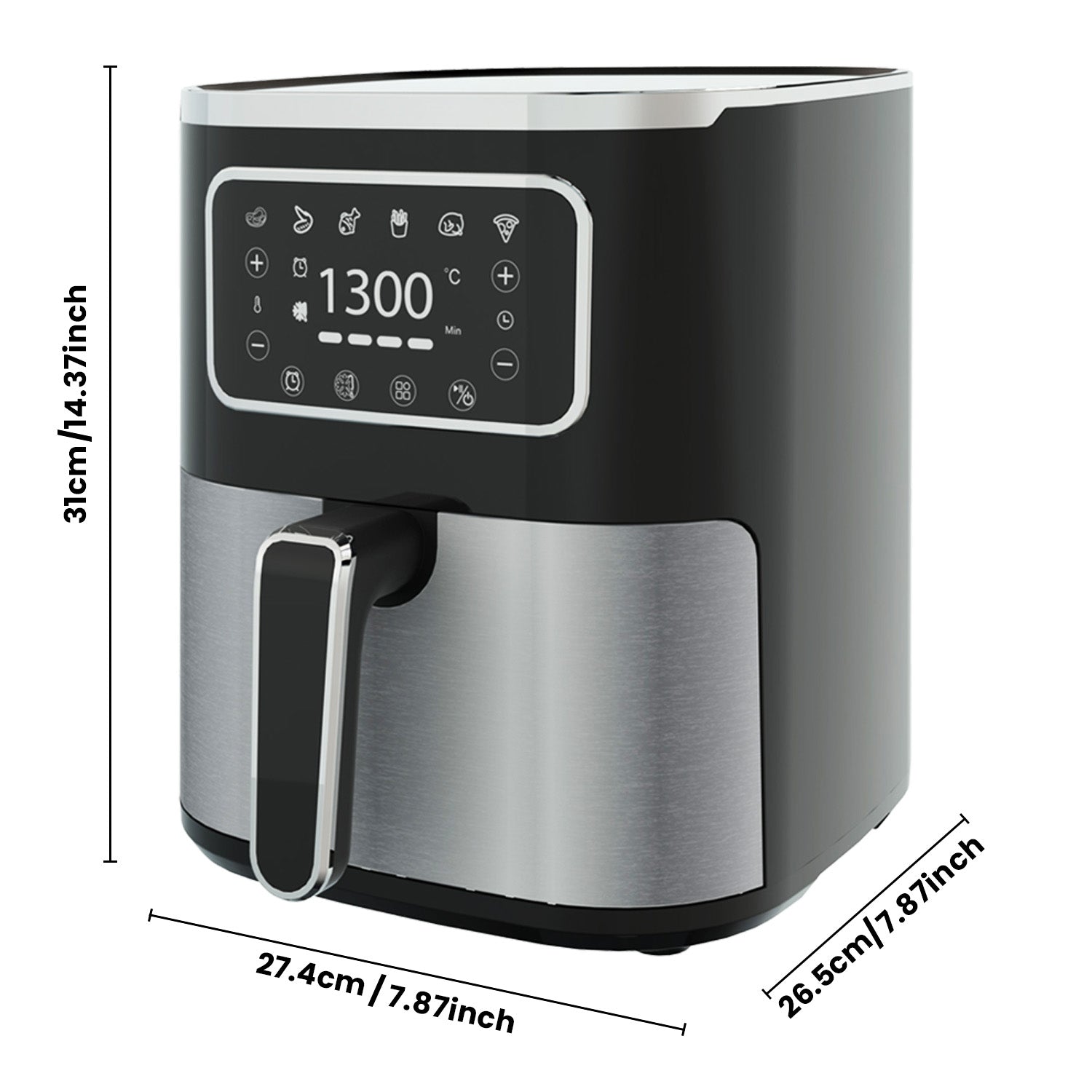 5.5L Digital Stainless Steel Air Fryer 1300W with Timer & Viewing Window