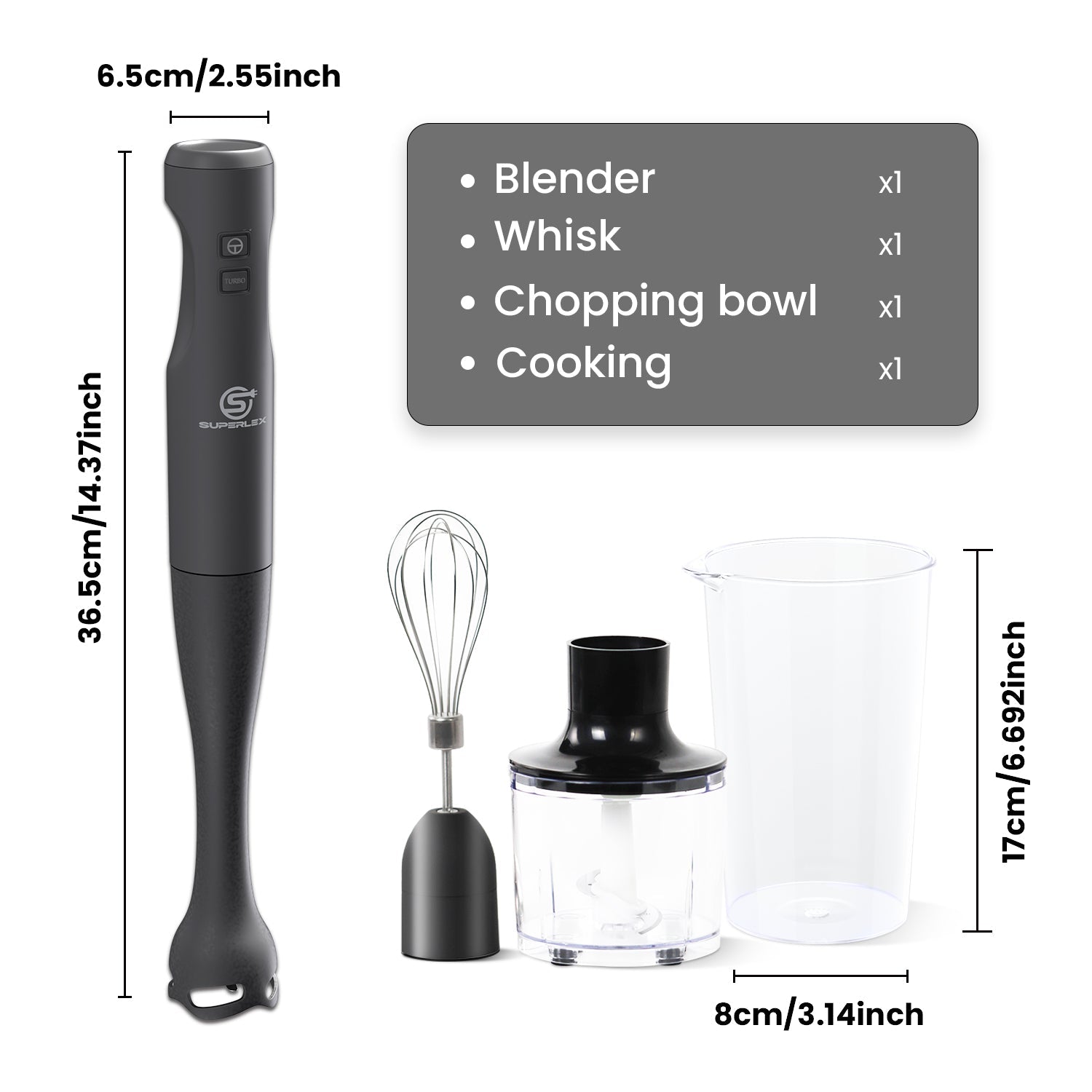 350W 3-in-1 Hand Blender with Chopper & Whisk Attachments