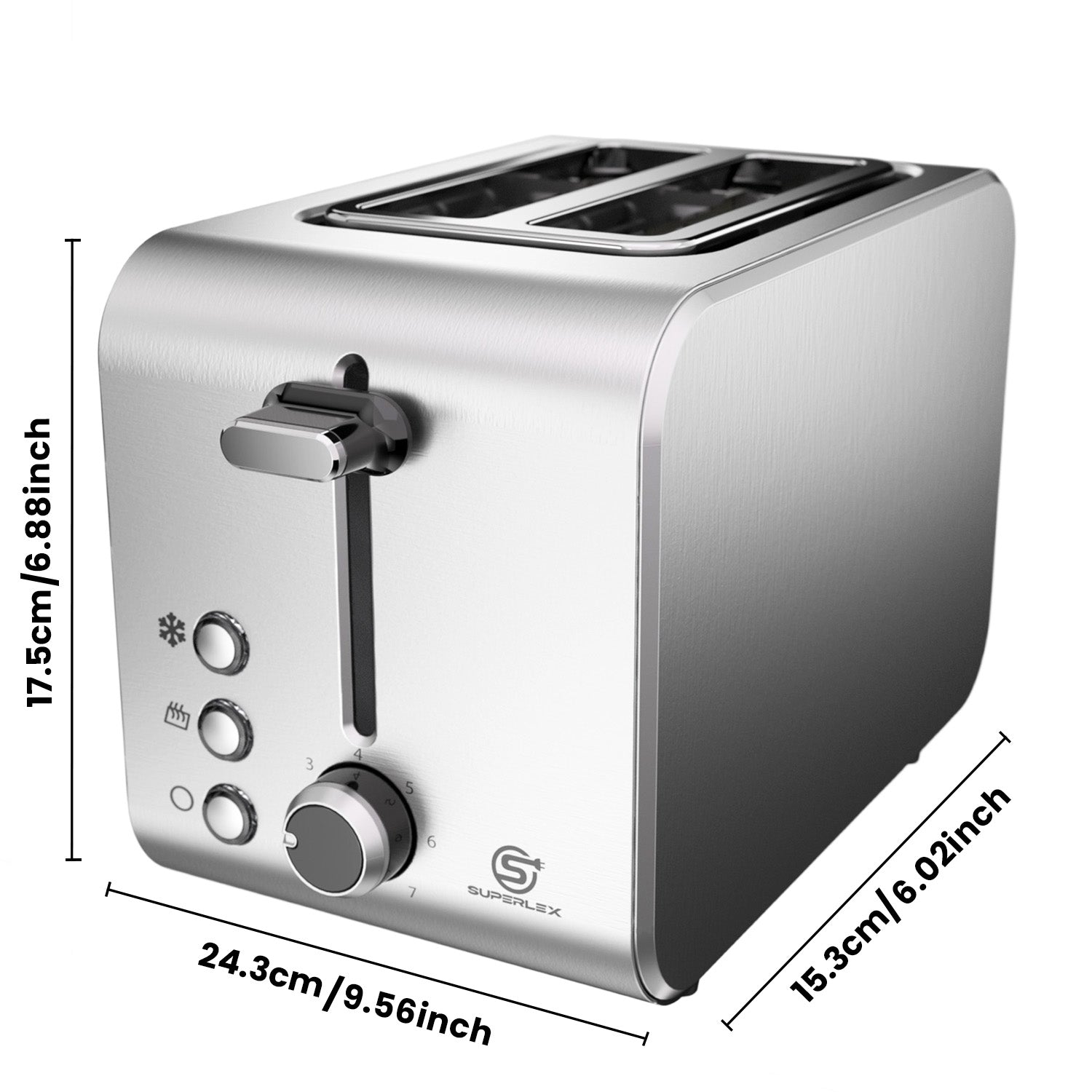 2-Slice Stainless Steel Toaster with 715-850W Fast Heating & Digital Controls
