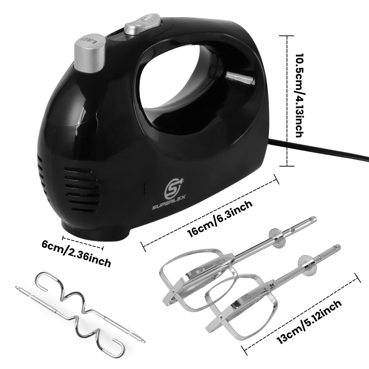 250W Hand Mixer with 5 Speeds, Whisk & Dough Hook Attachments