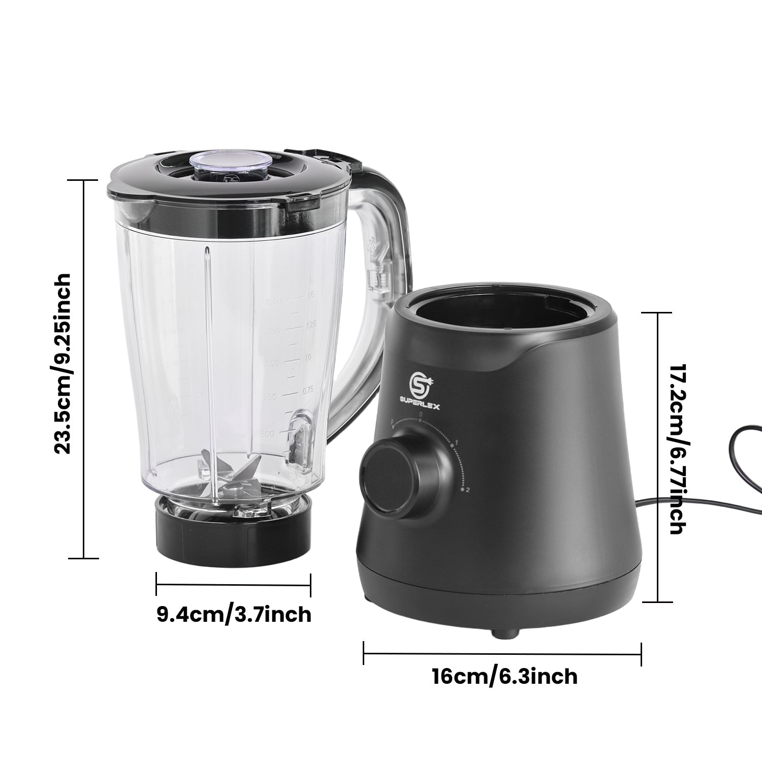 500W Jug Blender with 1.5L Capacity & Stainless Steel Blades