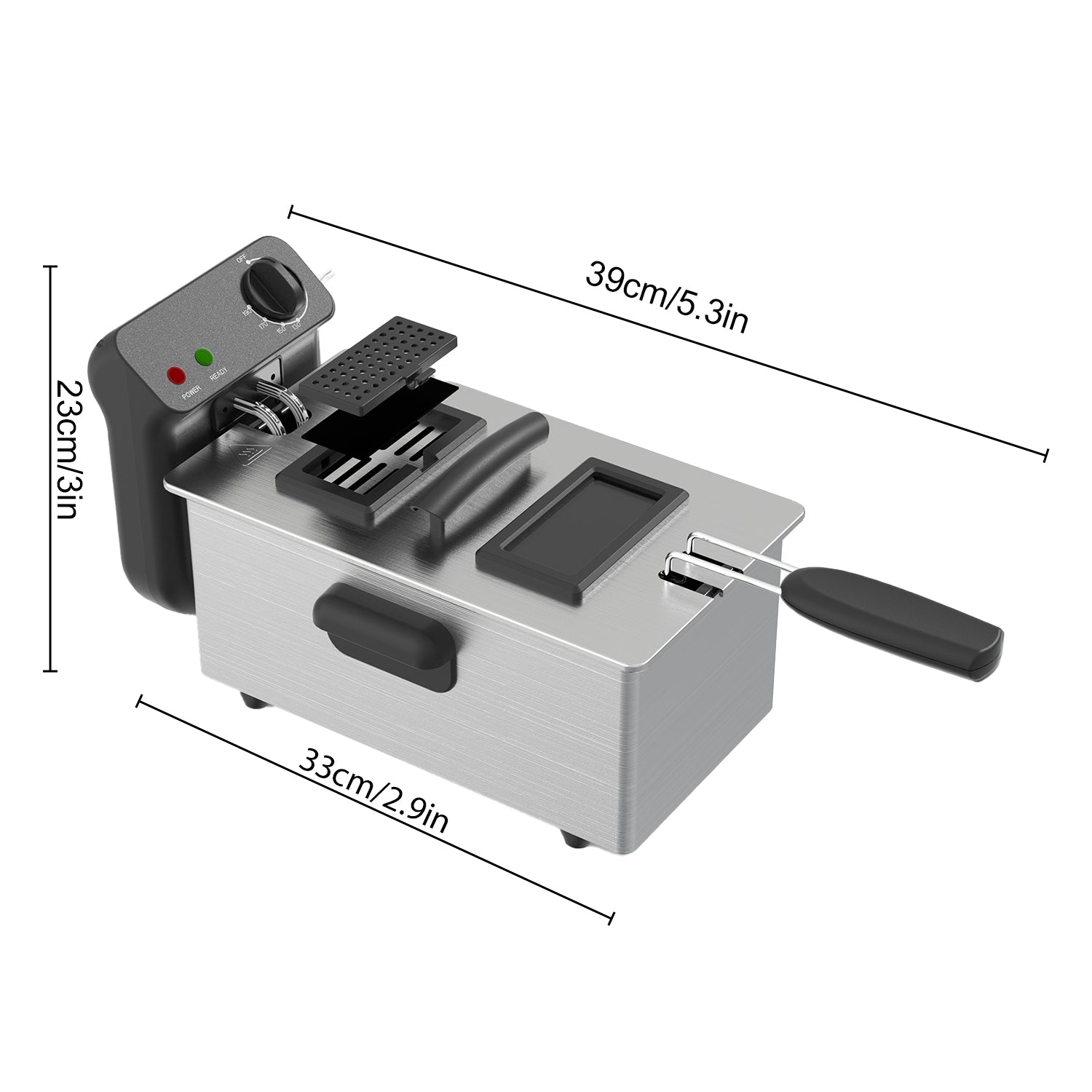 3L Stainless Steel Deep Fat Fryer 2000W with Adjustable Temperature & Safety Basket