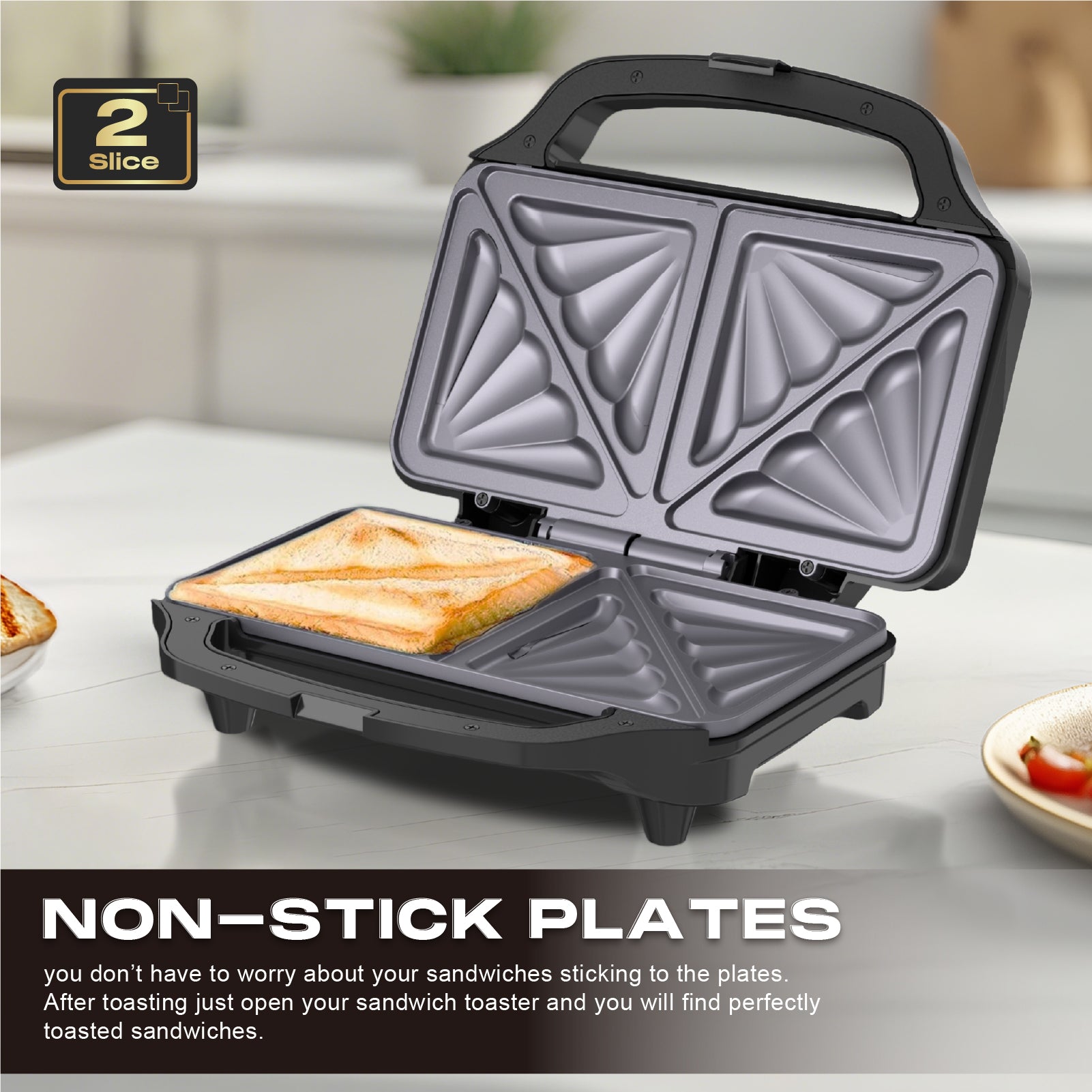 Stainless Steel XL Sandwich Maker 900W with Non-Stick Plates & Cool-Touch Handle