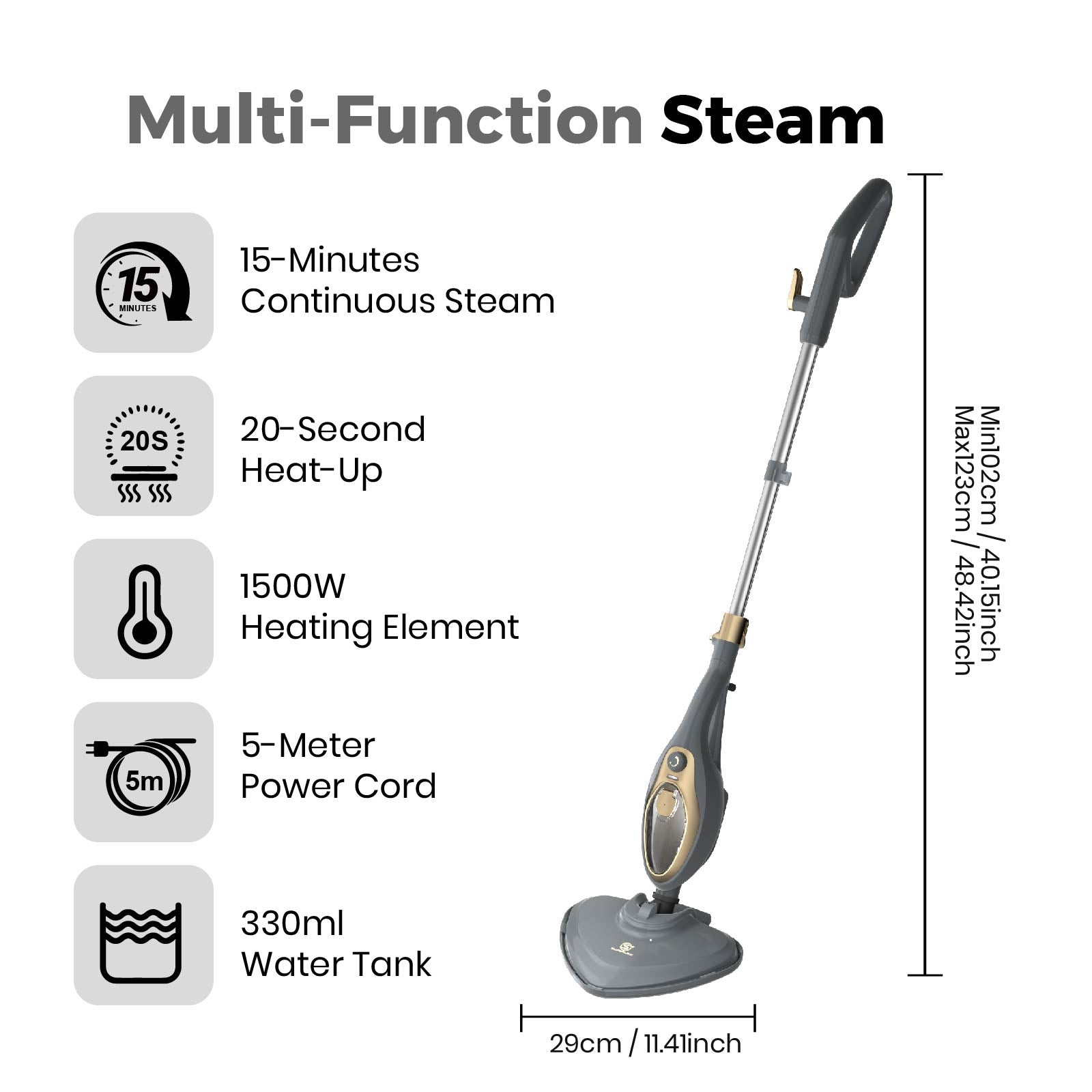 1500W Steam Mop – Fast-Heating Multi-Surface Cleaner with 330ml Tank & Accessories