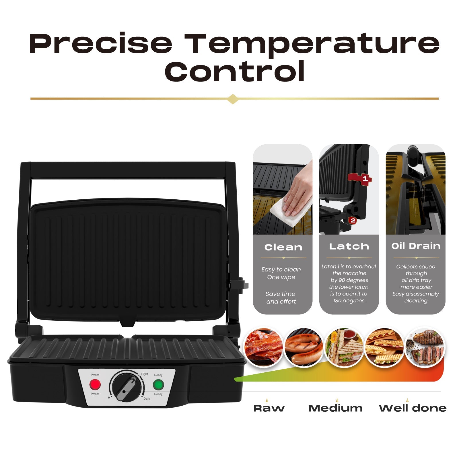 Stainless Steel Electric Medium Grill 1500-1800W with Even Heating Plate