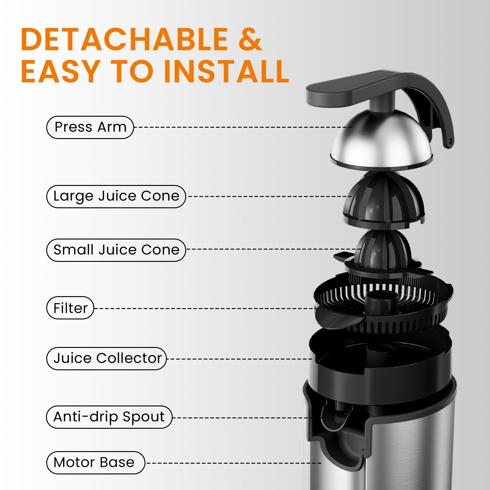 Compact Stainless Steel Citrus Juicer – Efficient & Easy-to-Clean