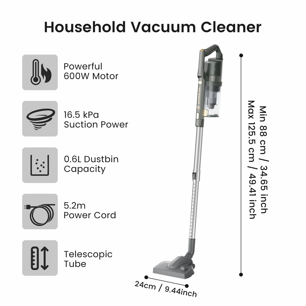 2-in-1 Handheld Vacuum Cleaner with Powerful 16.5KPa Suction