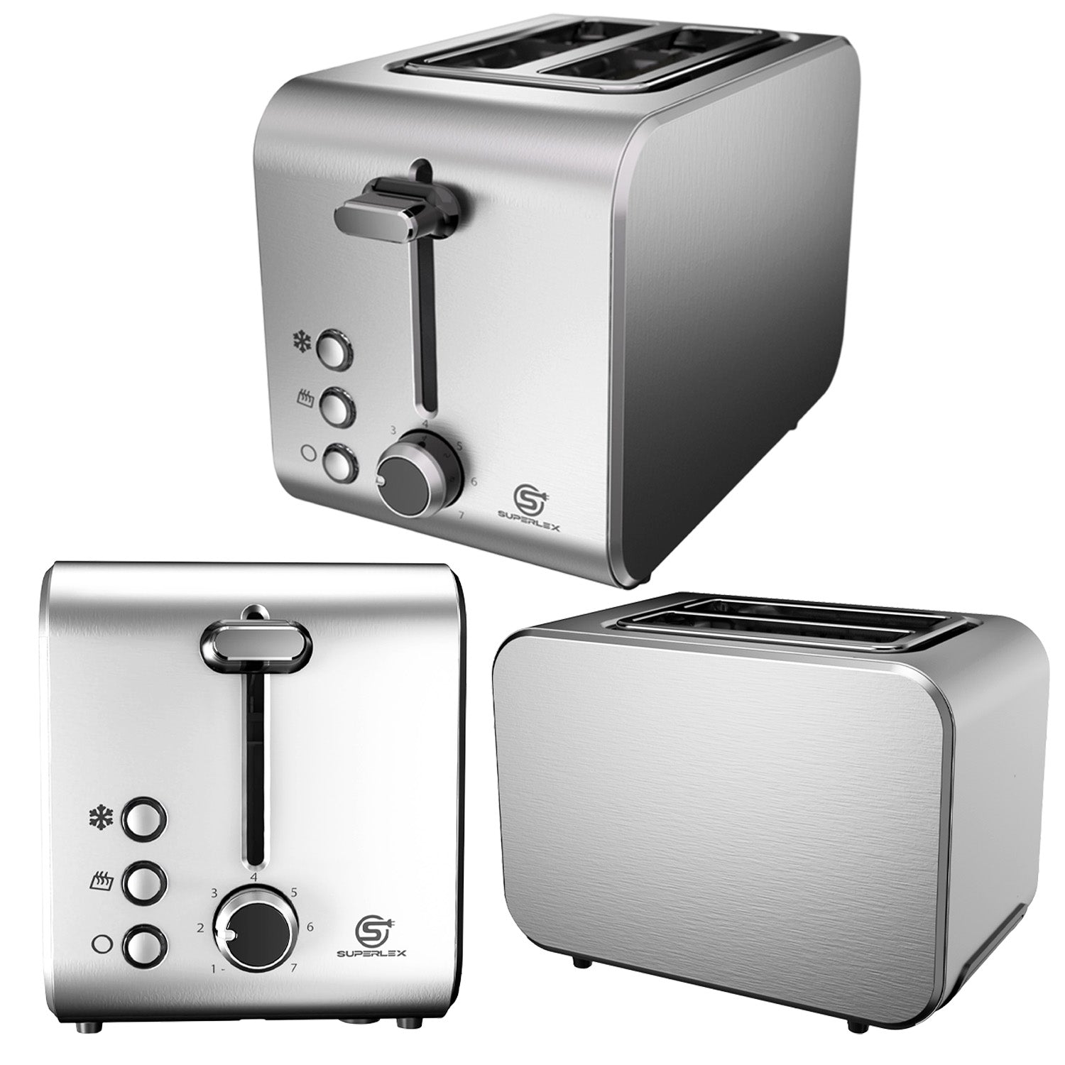 2-Slice Stainless Steel Toaster with 715-850W Fast Heating & Digital Controls