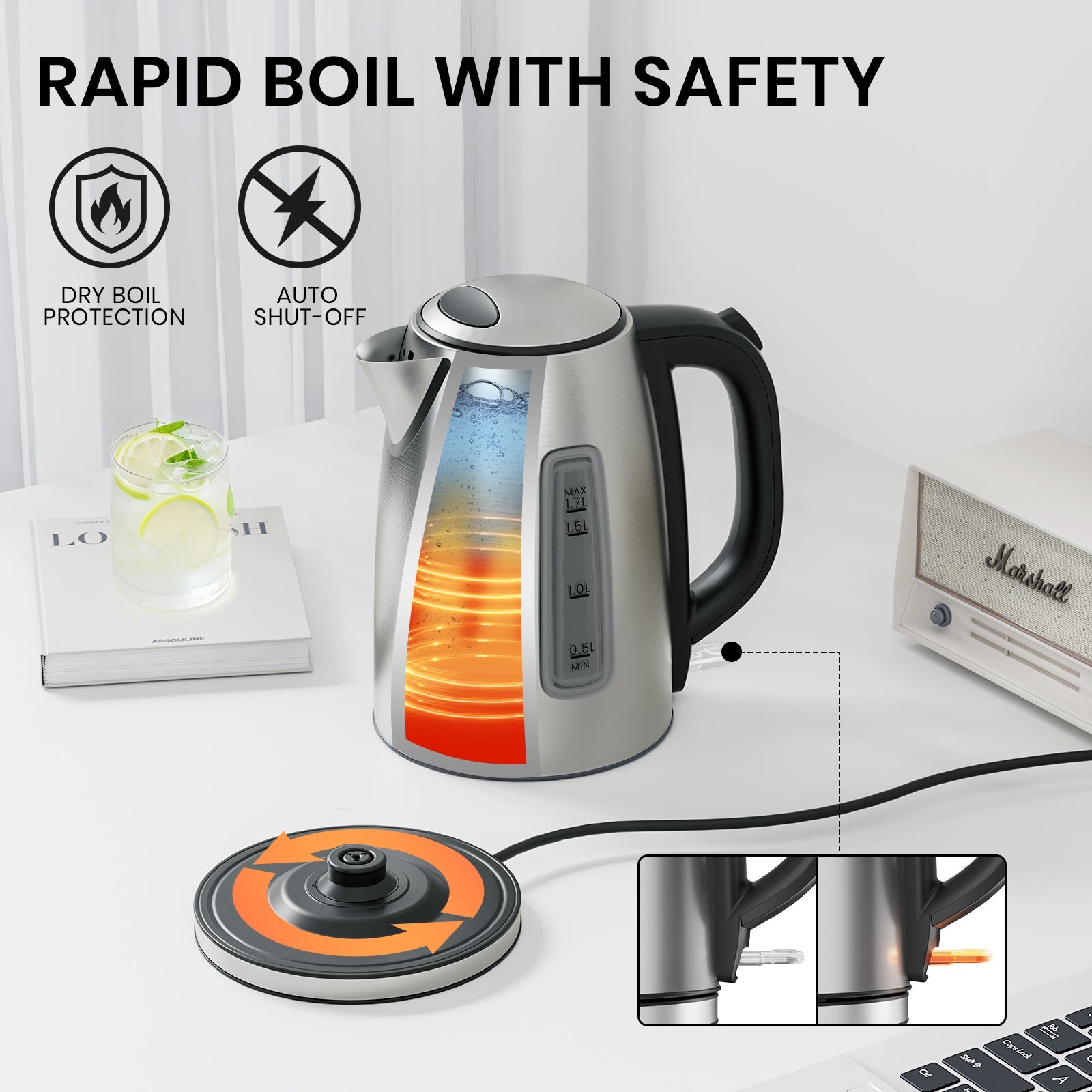 1.7L Electric Kettle with 1850-2200W Fast Boil & Strix Temperature Control