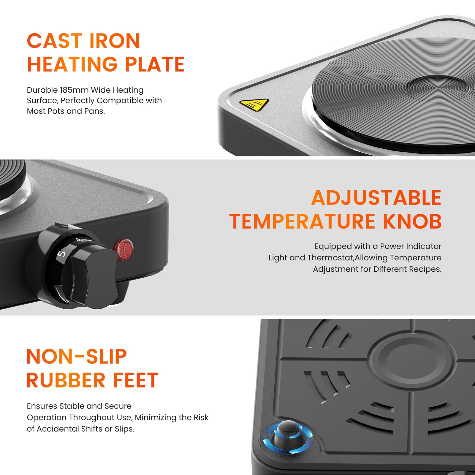 Single Hot Plate 1500W with Adjustable Thermostat & Compact Portable Design