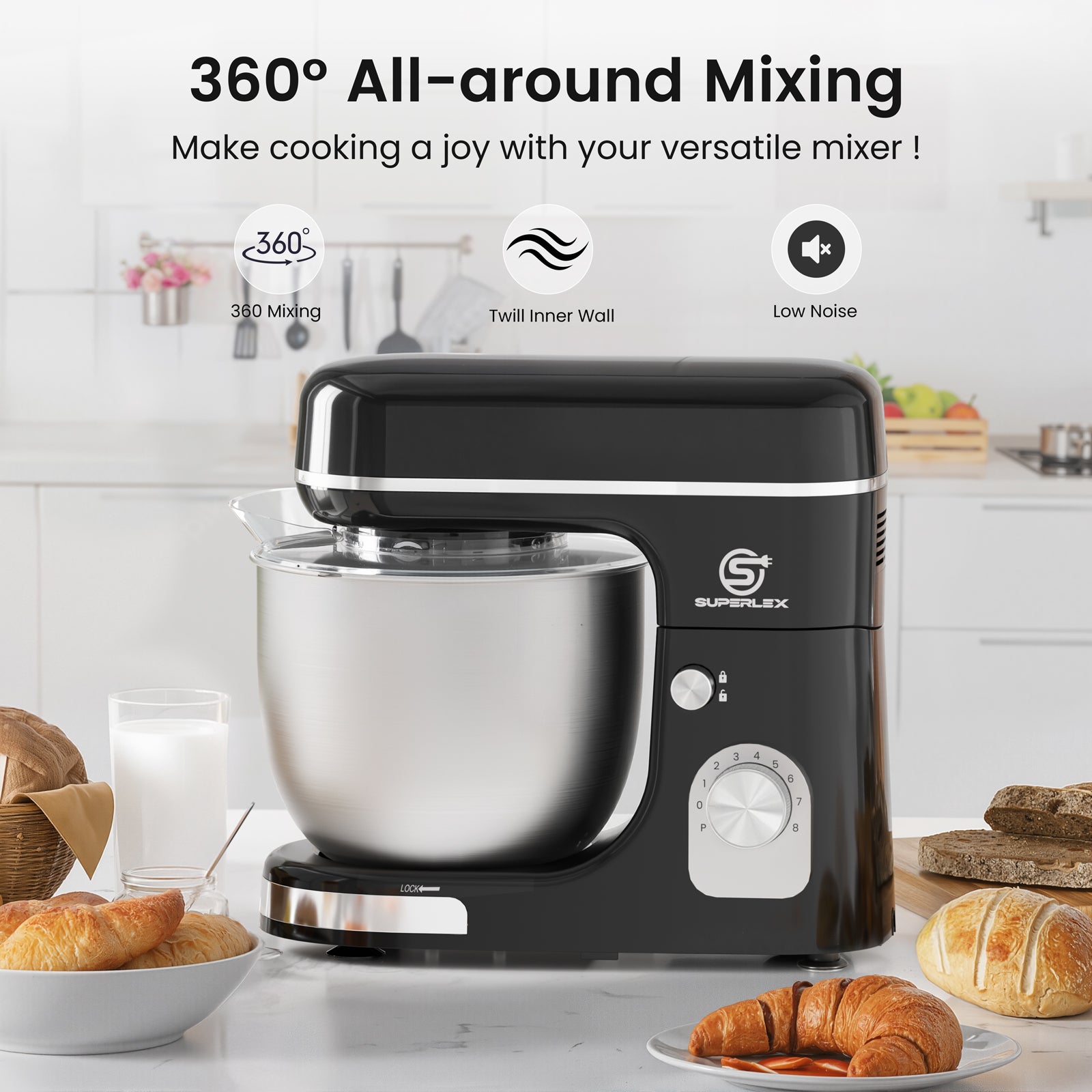 5L Stand Mixer with 1300W Motor & Multi-Function Attachments