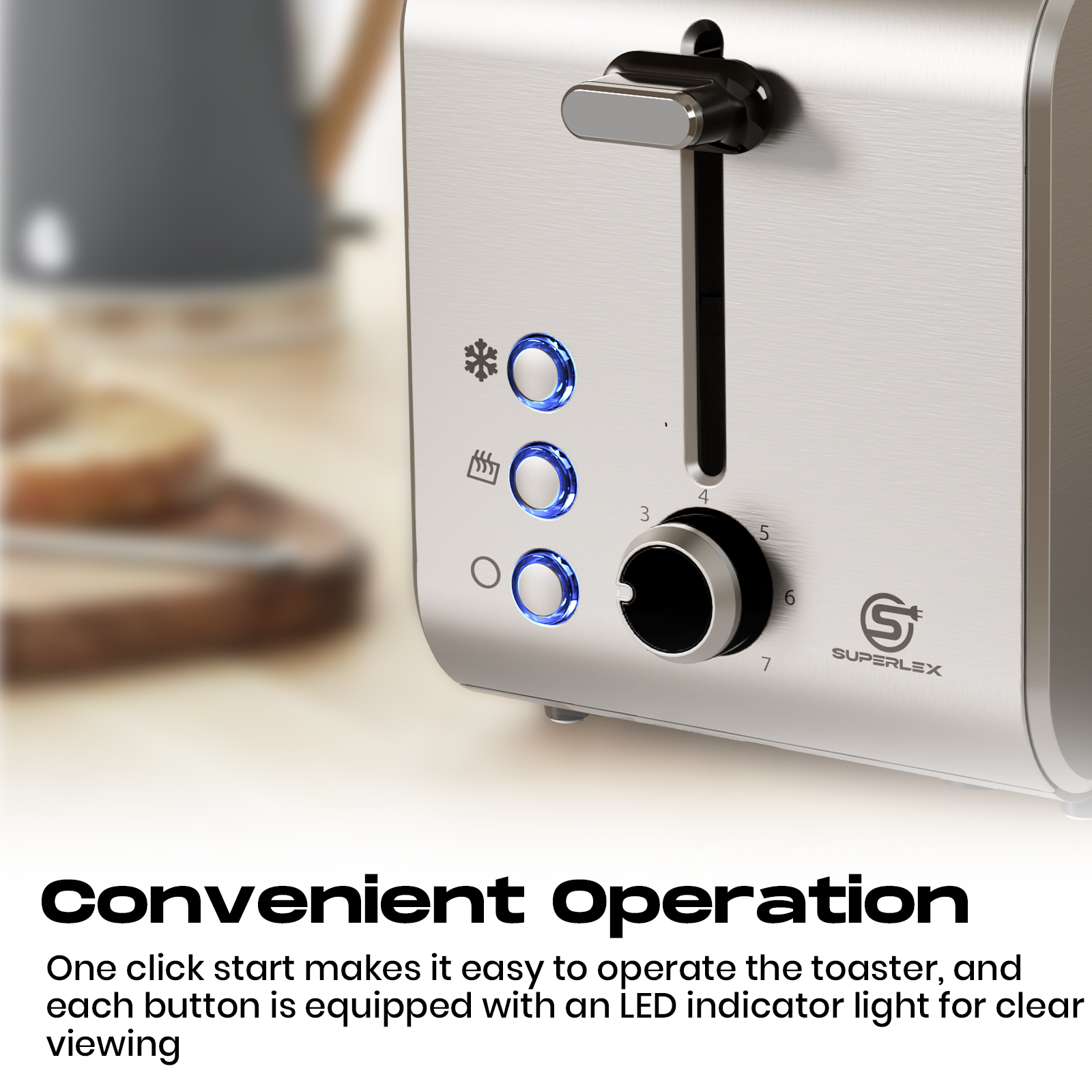 2-Slice Stainless Steel Toaster with 715-850W Fast Heating & Digital Controls