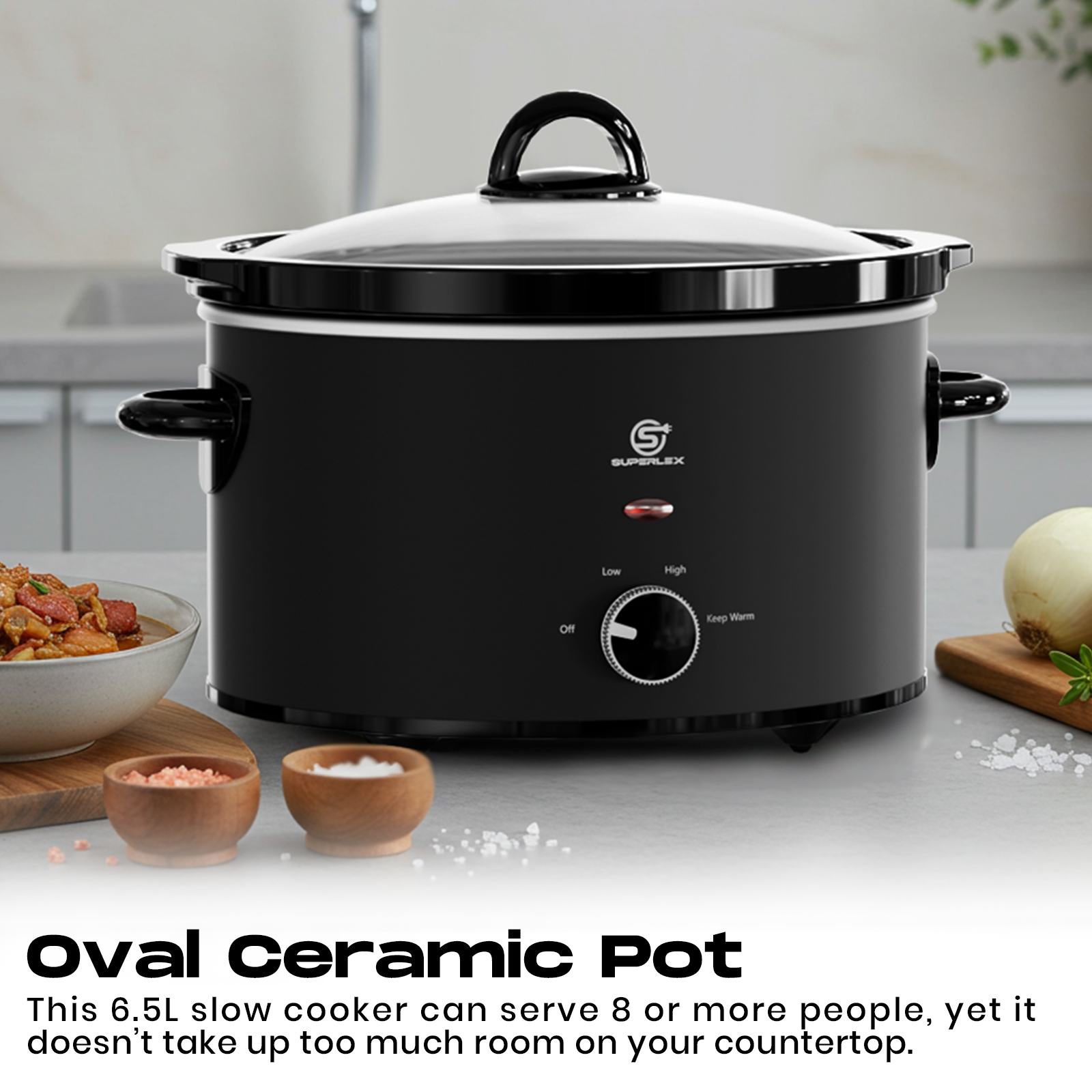 6.5L Oval Slow Cooker with Ceramic Pot – Energy Efficient & Multi-Function