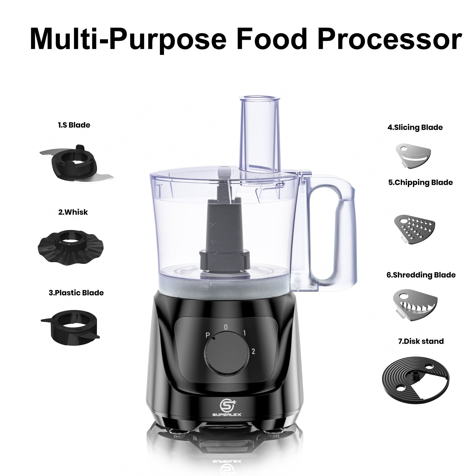 800W Compact Food Processor with Multi-Function Slicing & Blending