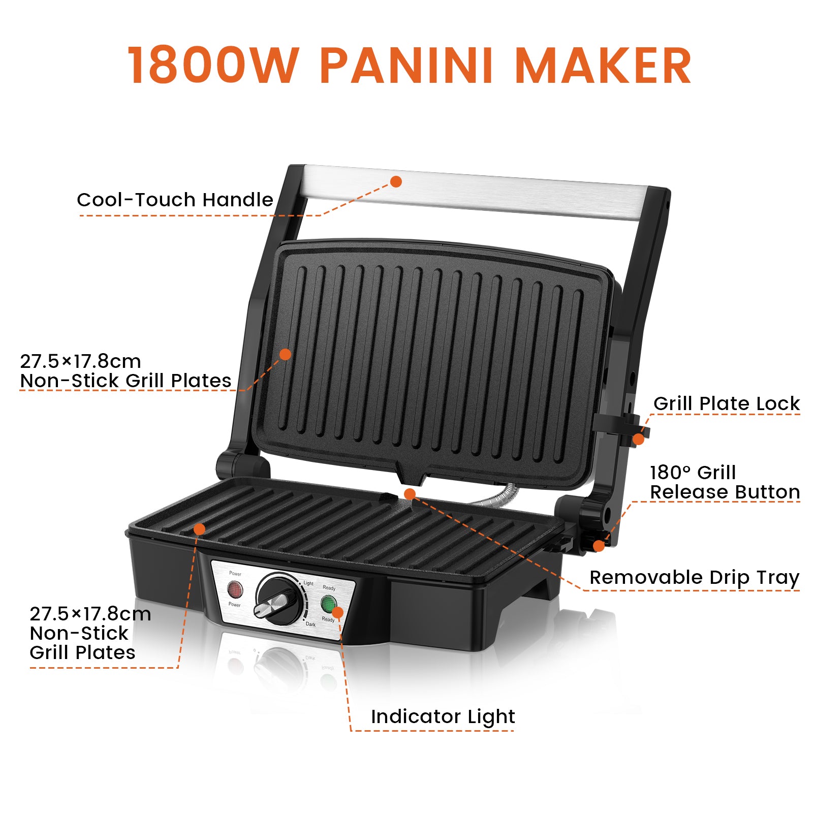 Stainless Steel Electric Medium Grill with Even Heating