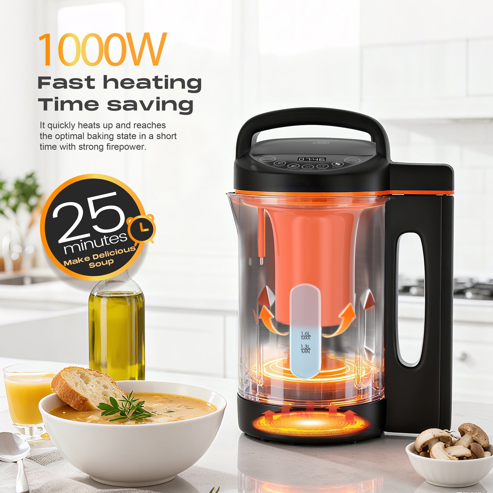 1.3-1.8L Stainless Steel Soup Maker with Smooth & Chunky Functions