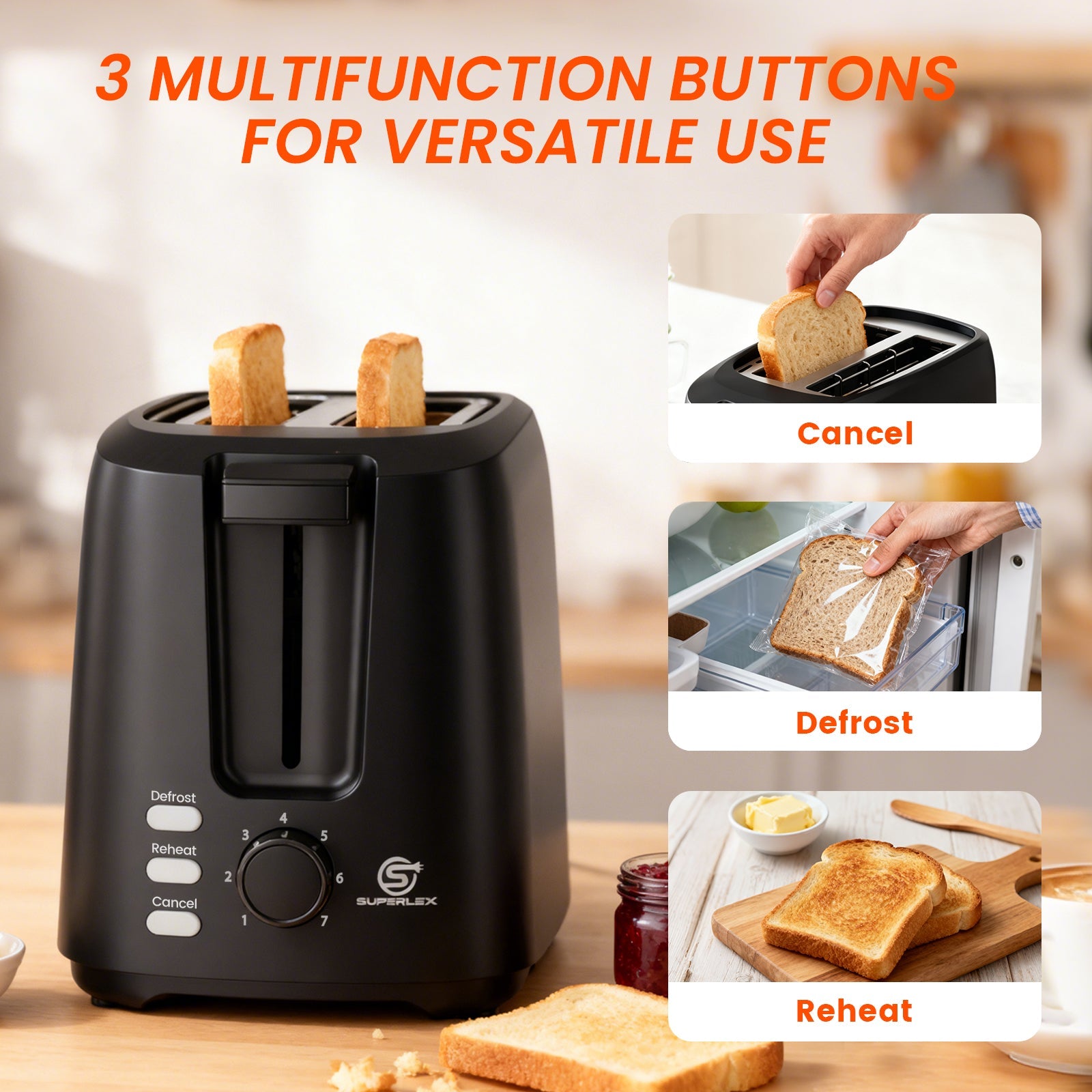 750W 2-Slice Toaster with Adjustable Browning & Auto Pop-Up