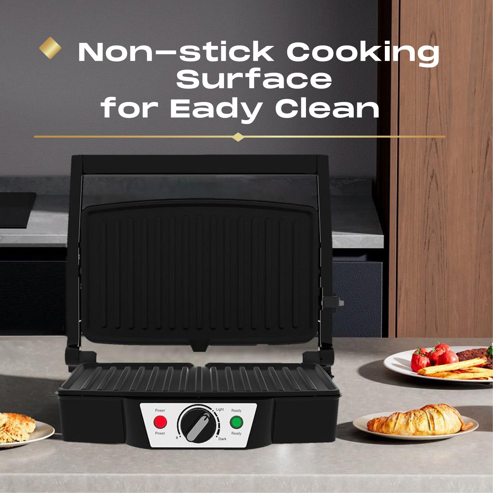 Stainless Steel Electric Medium Grill 1500-1800W with Even Heating Plate