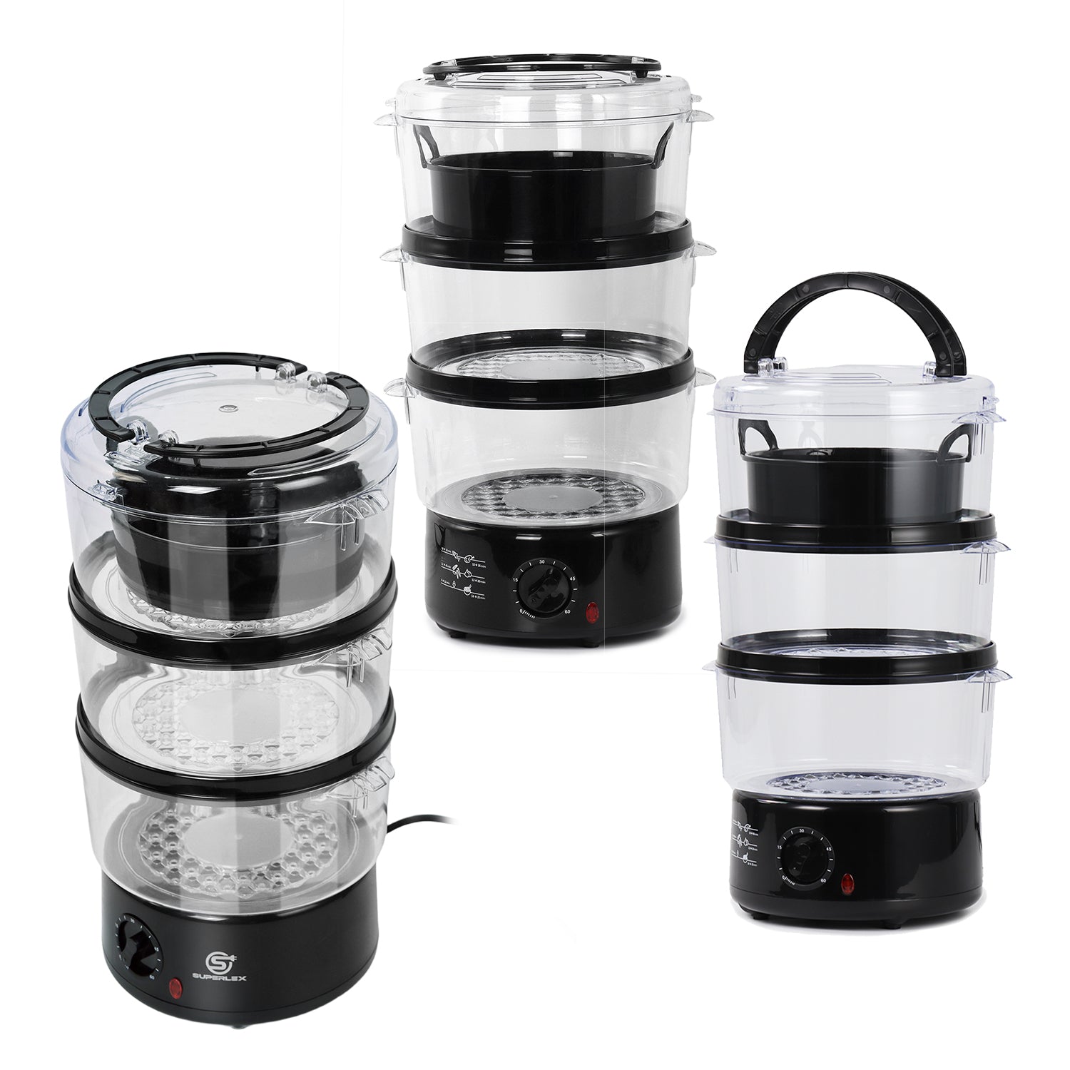 550W 3-Tier Food Steamer with 60-Min Timer & 2.5L Capacity per Layer