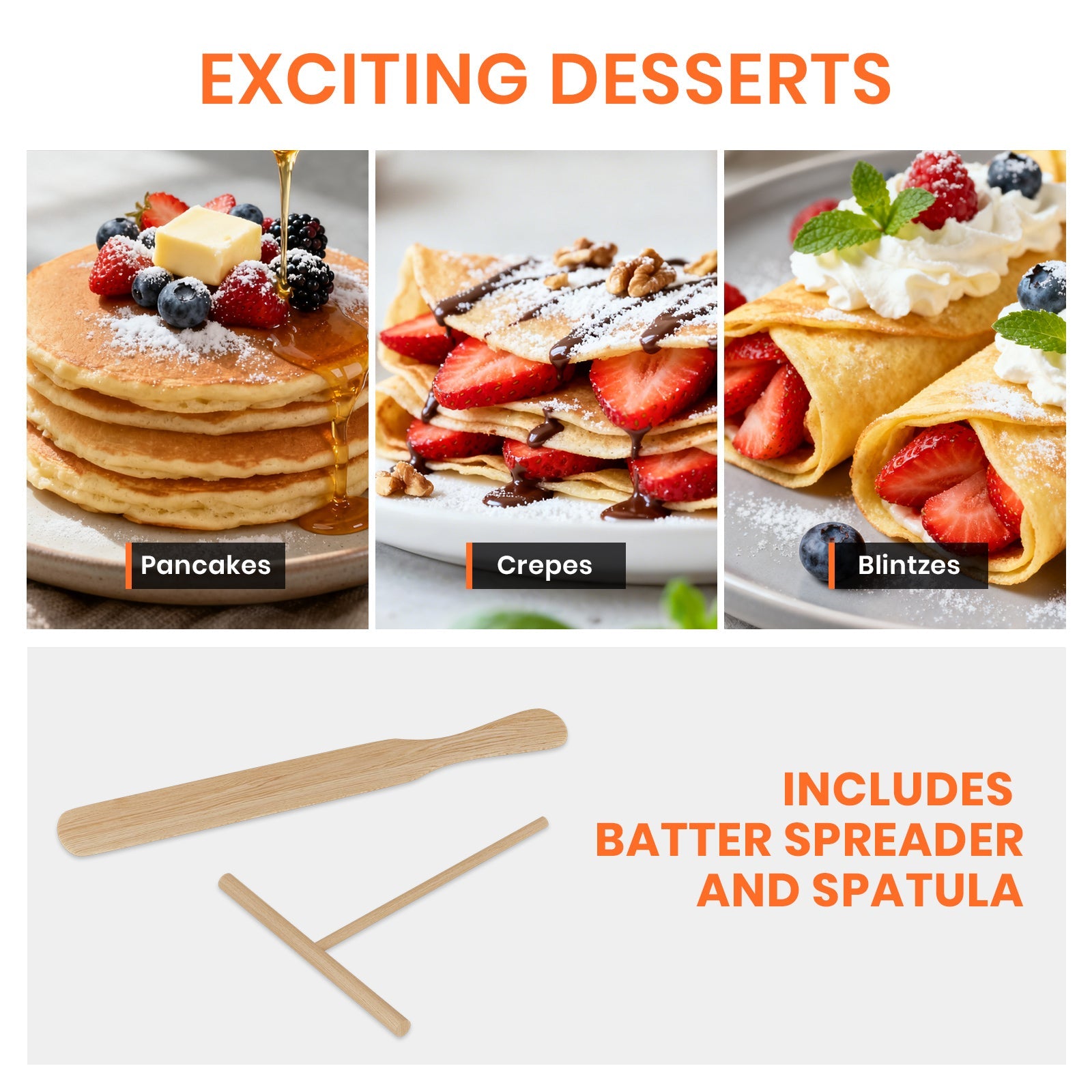 1000W Crepe Maker with Non-Stick Plates & Adjustable Temperature Control