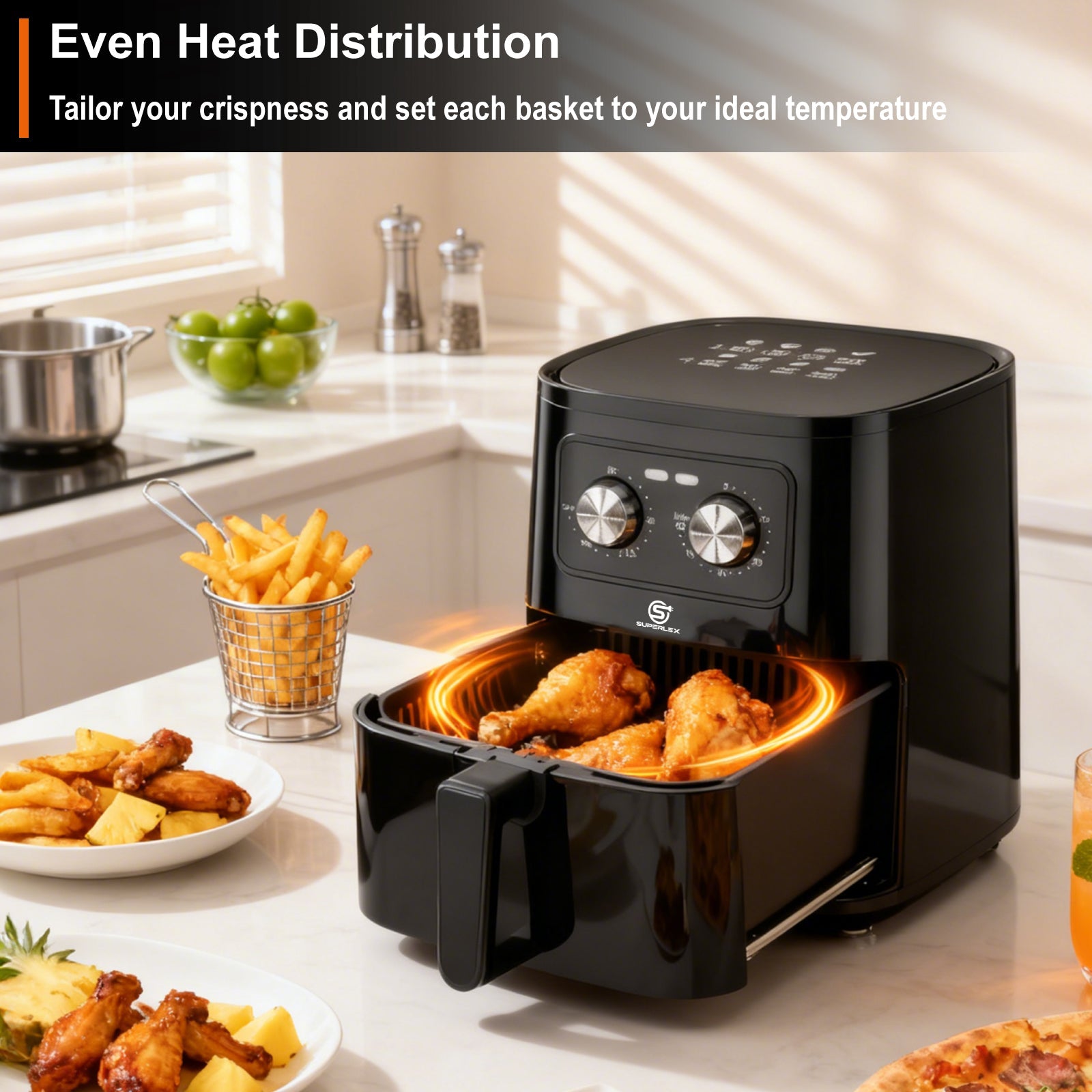 5L Manual Air Fryer with 360° Rapid Air Circulation for Healthy Cooking
