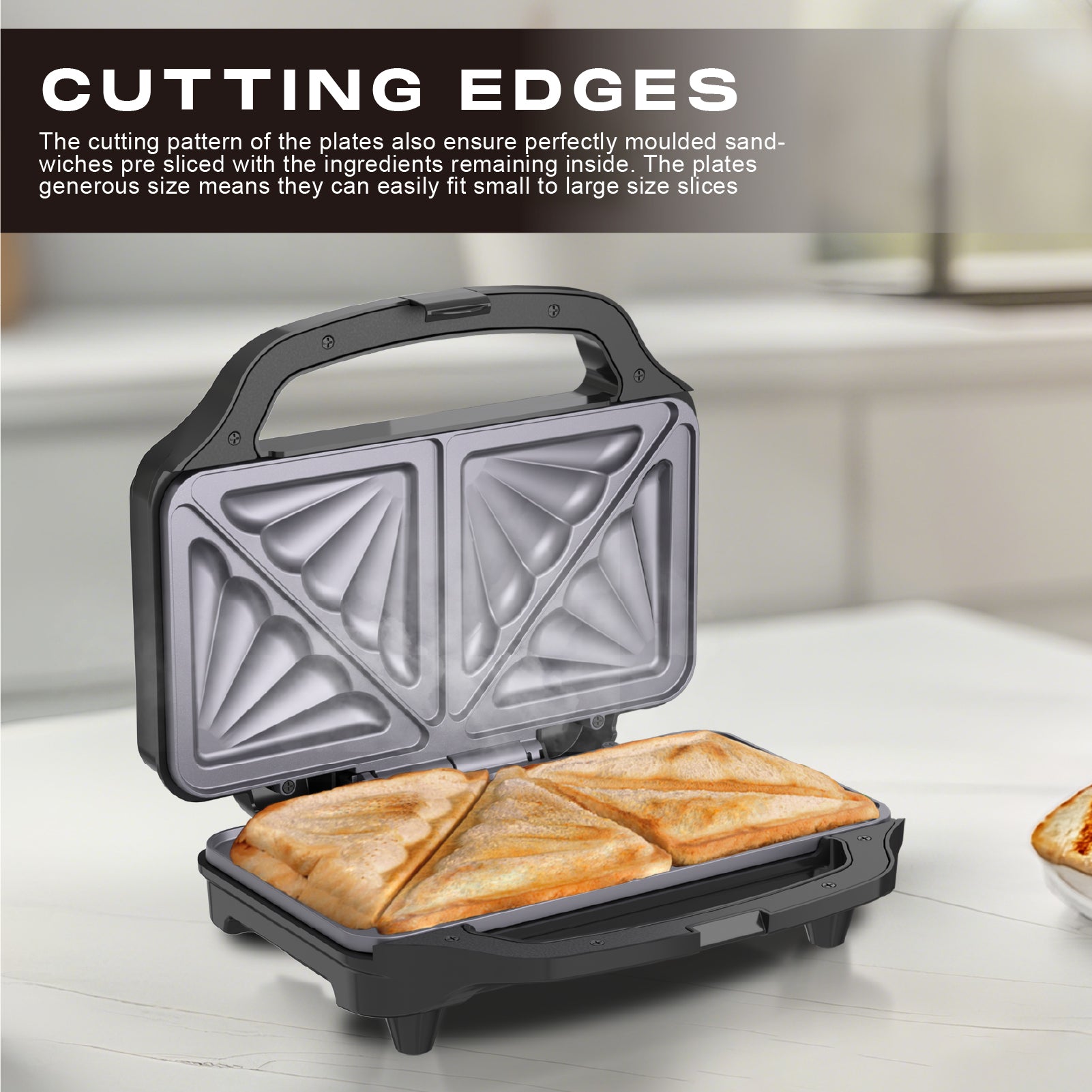 Stainless Steel XL Sandwich Maker 900W with Non-Stick Plates & Cool-Touch Handle