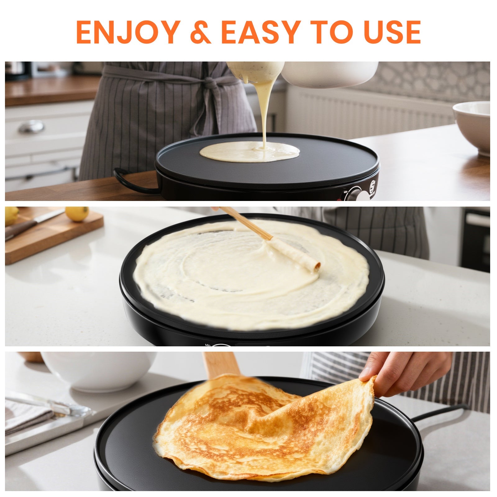 1000W Crepe Maker with Non-Stick Plates & Adjustable Temperature Control