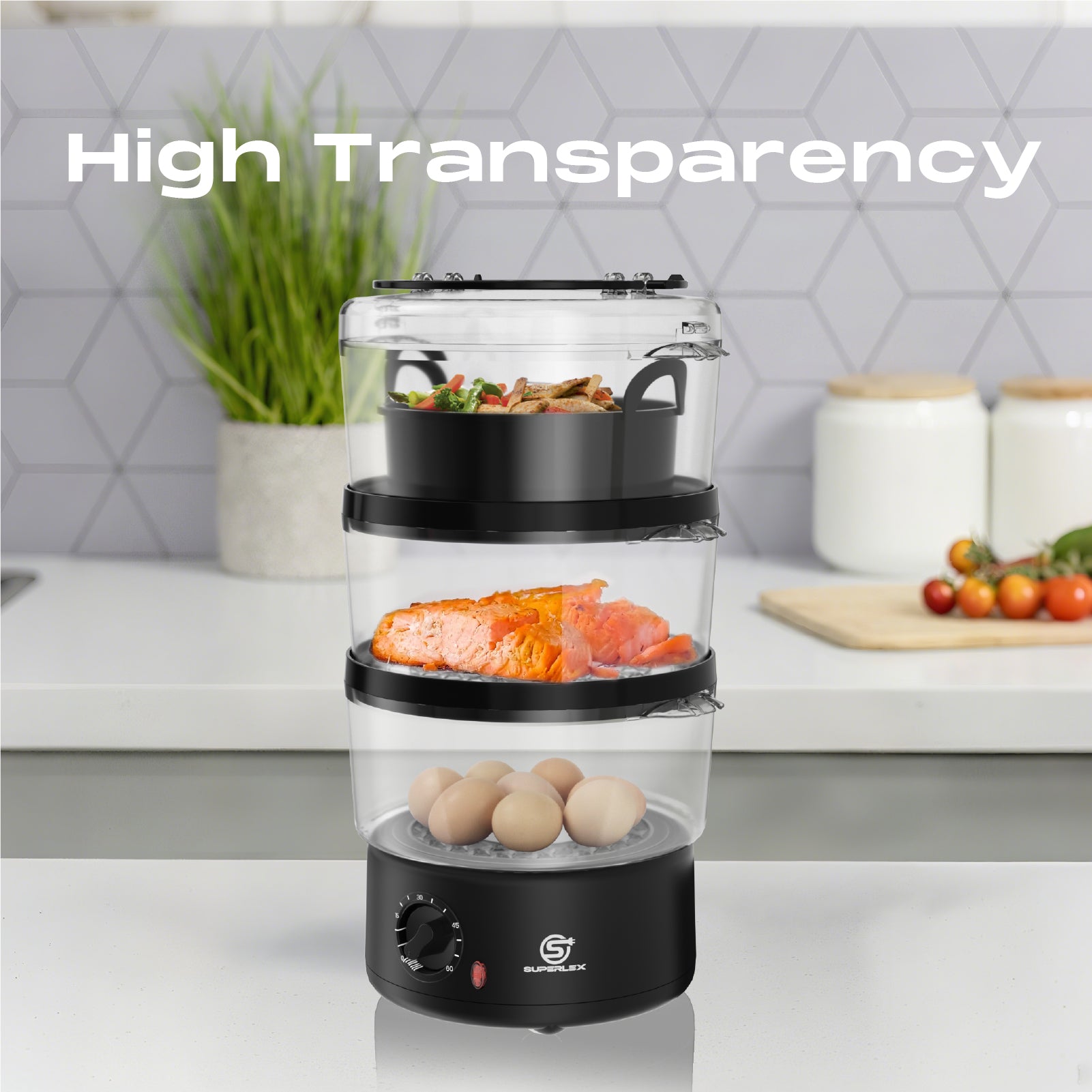 550W 3-Tier Food Steamer with 60-Min Timer & 2.5L Capacity per Layer