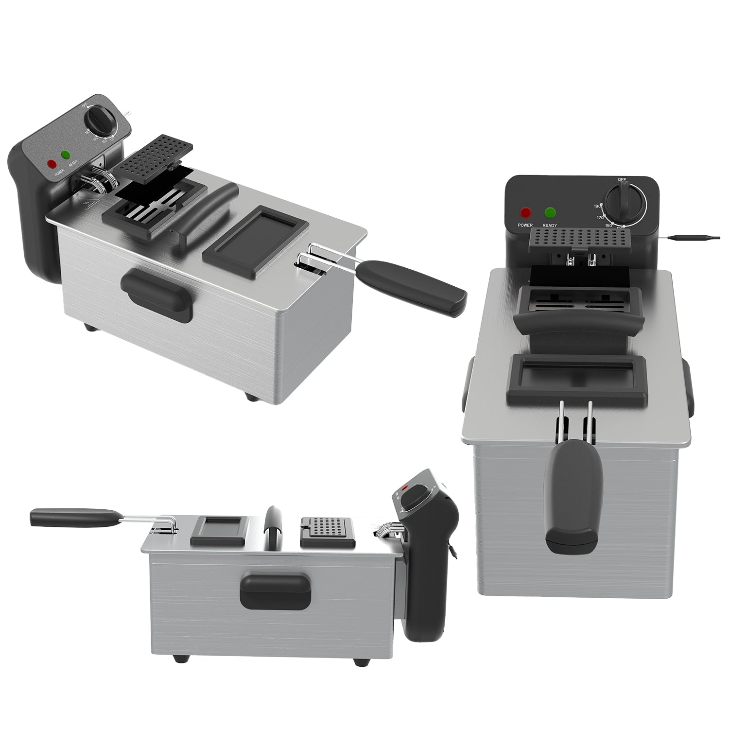 3L Stainless Steel Deep Fat Fryer 2000W with Adjustable Temperature & Safety Basket