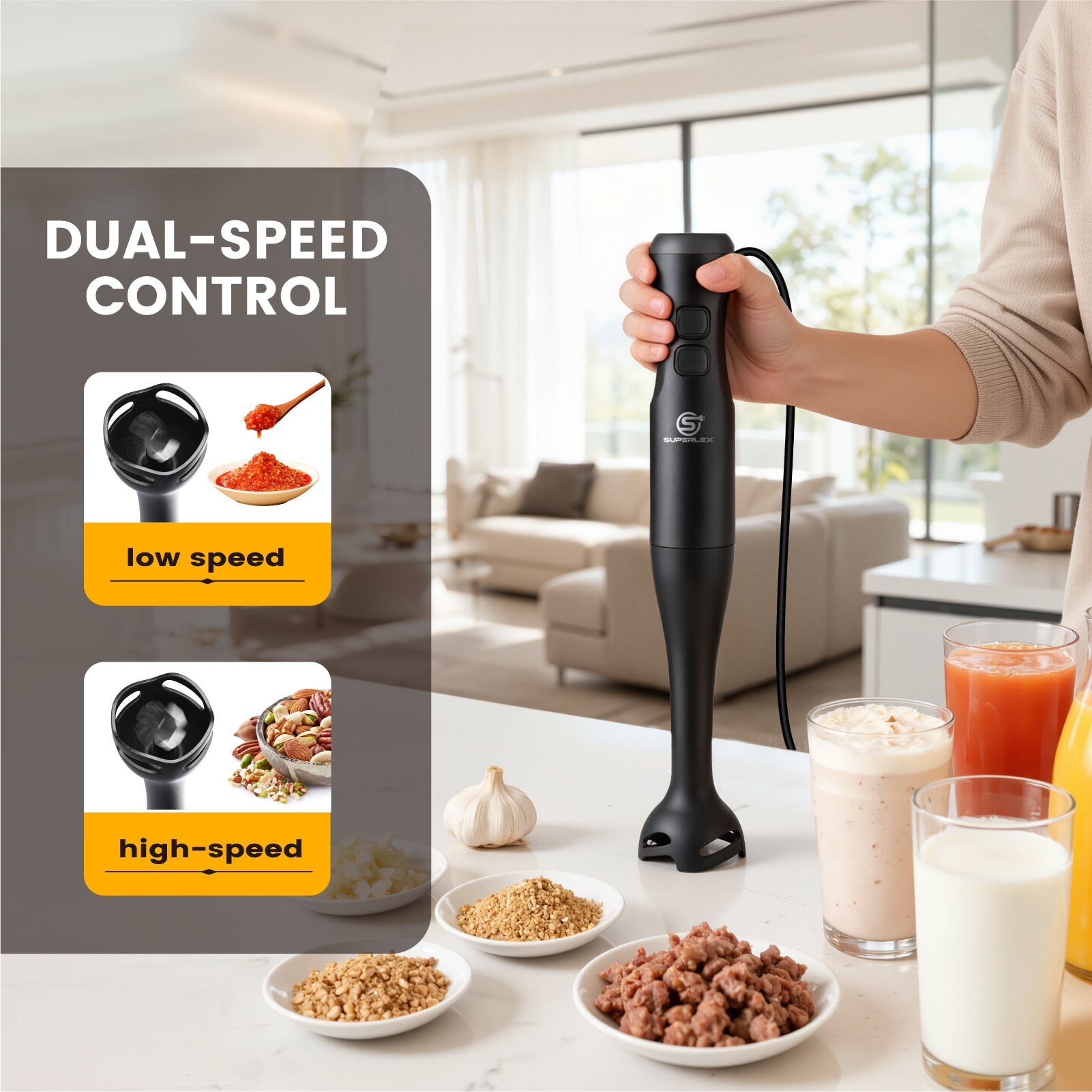 350W Stick Blender 3-in-1 with Stainless Steel Blades & Dual Speed