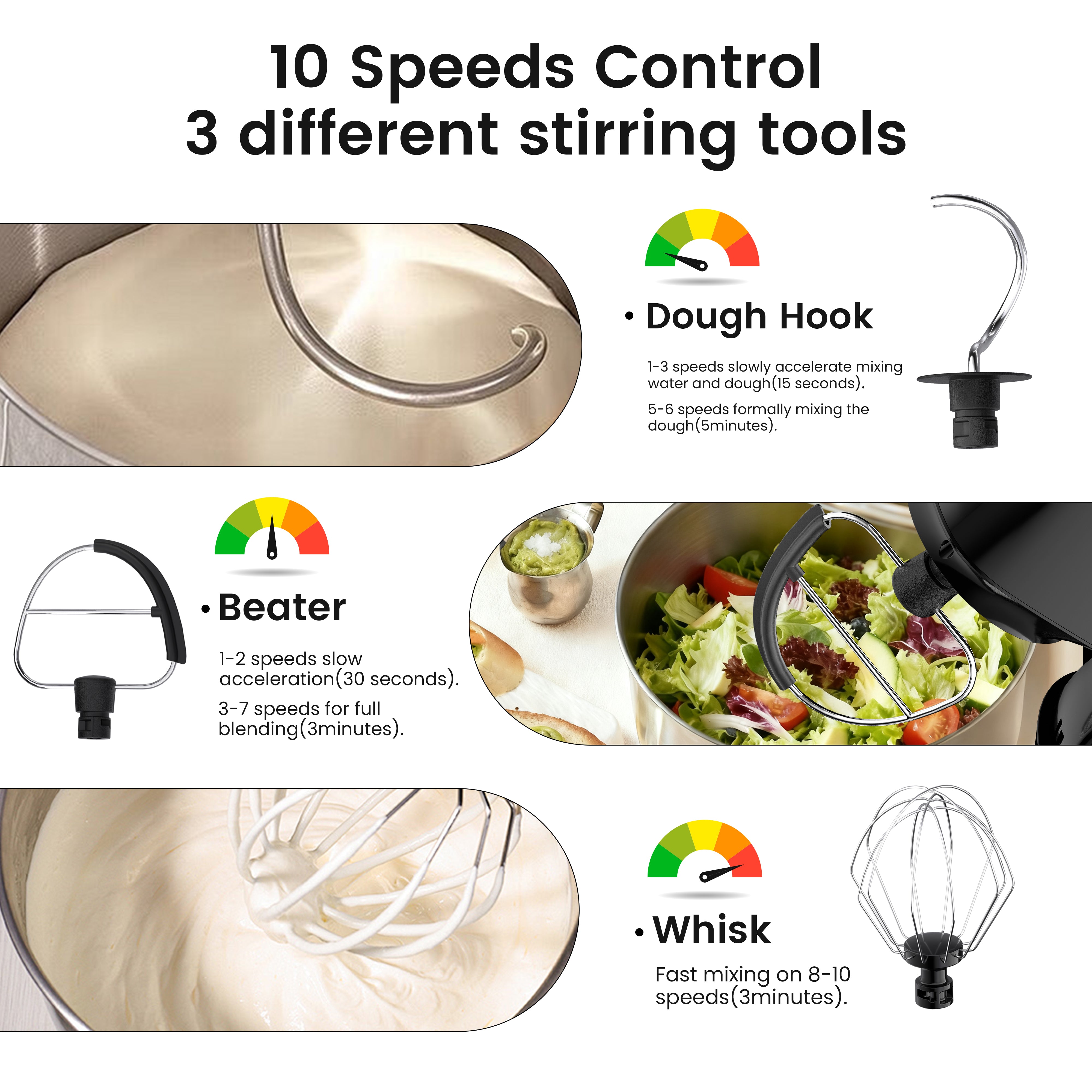 800W Stand Mixer with 4.5L Stainless Steel Bowl & 10-Speed Control