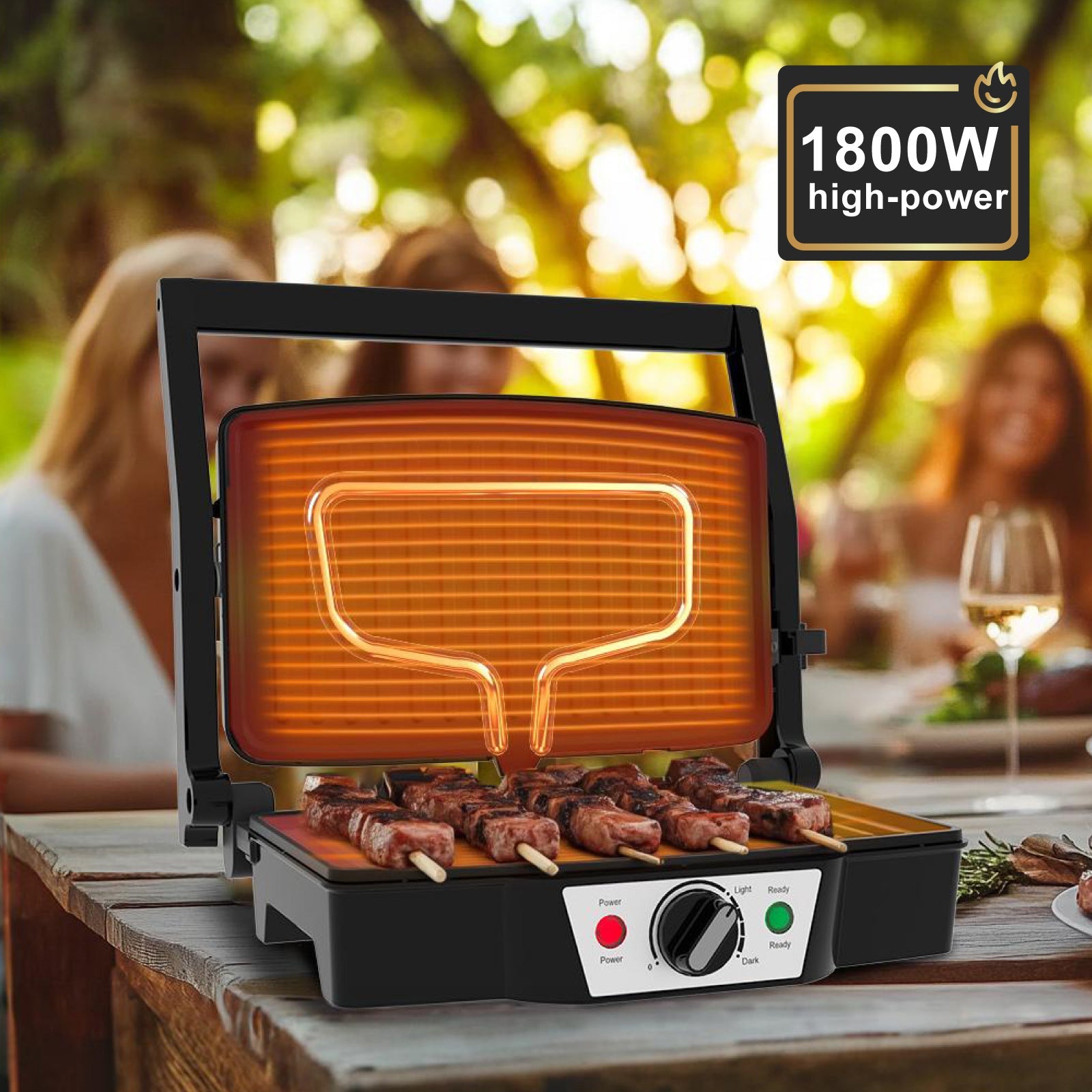 Stainless Steel Electric Medium Grill 1500-1800W with Even Heating Plate