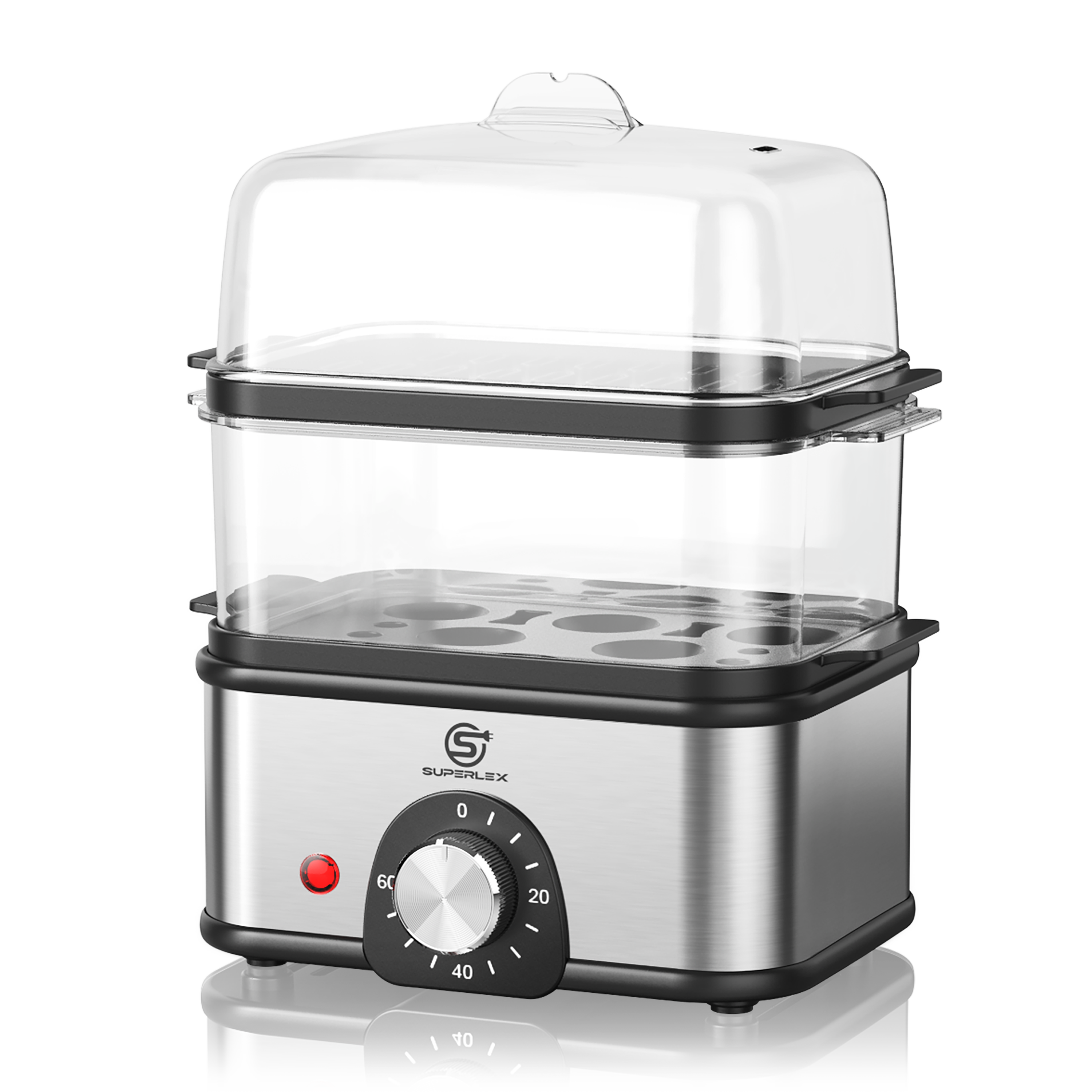 2-Layer Stainless Steel Egg Cooker for 16 Eggs with Adjustable Timer and Multifunctional Steamer